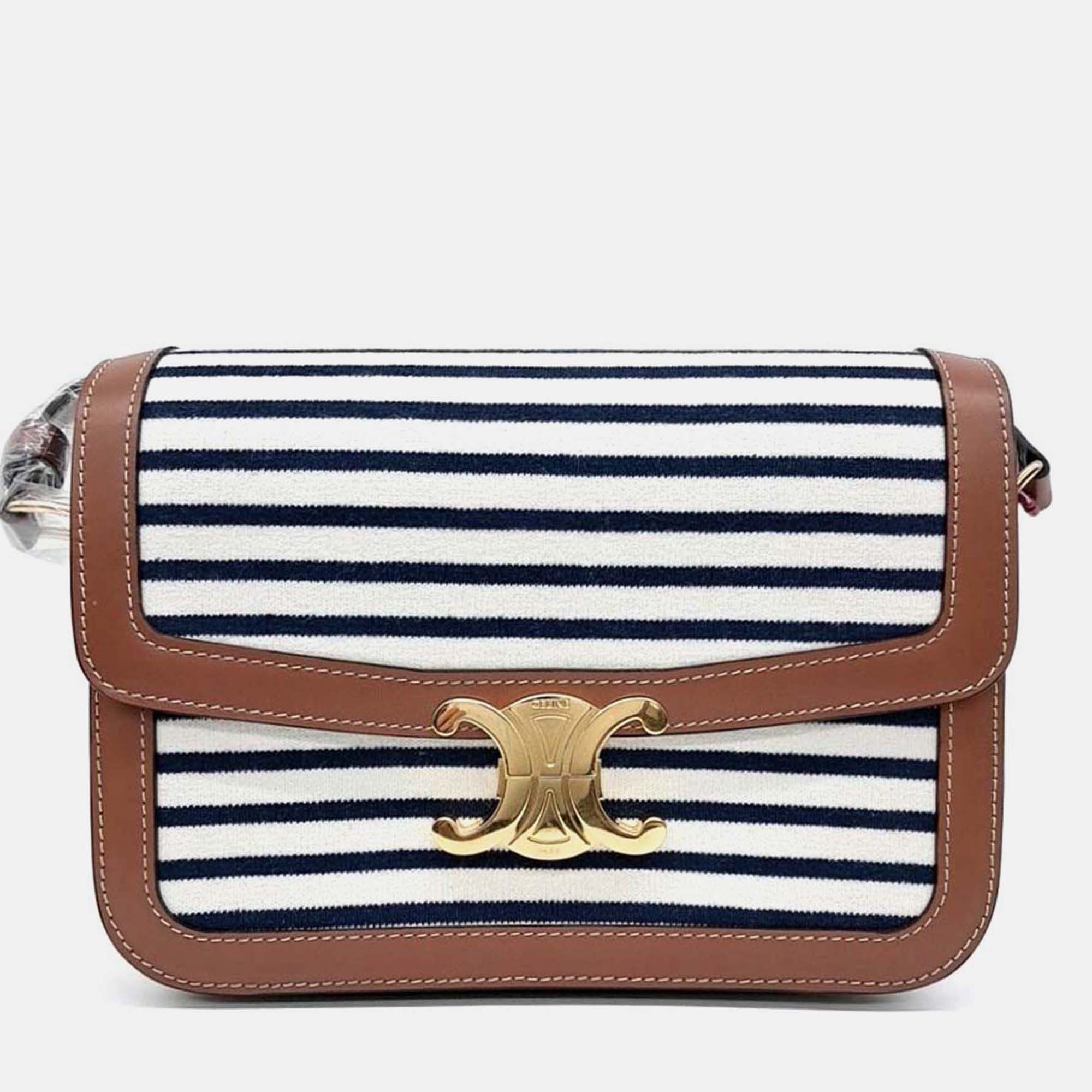 

Celine Black Brown White Fabric Triumph Bag Medium