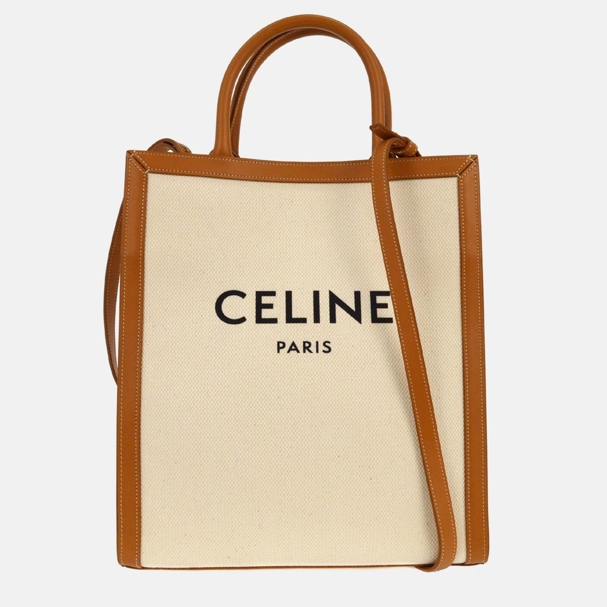 

Celine White Brown Vertical Cabas 2way Tote Bag