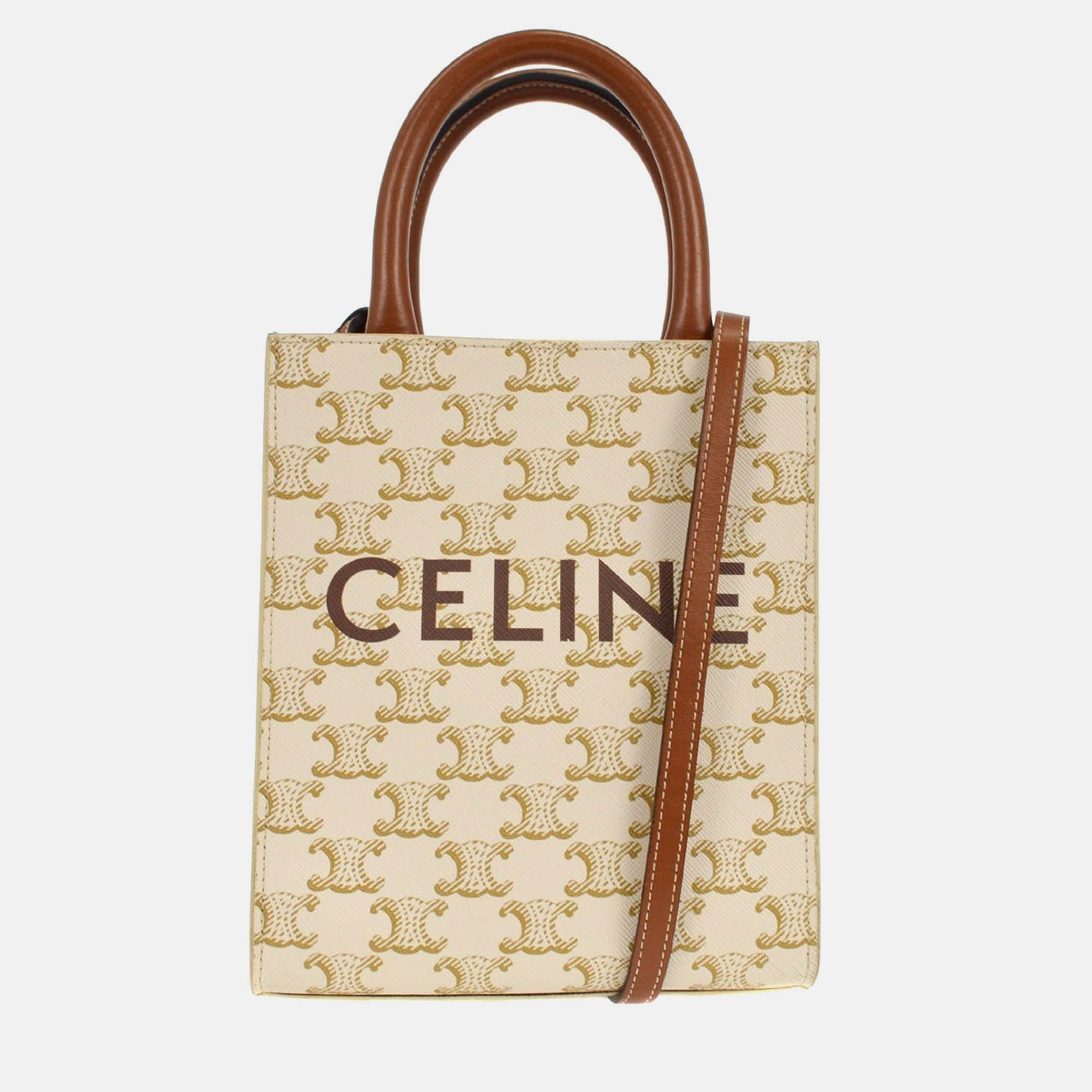

Celine White/Brown Mini Vertical Cabas 2way Tote Bag