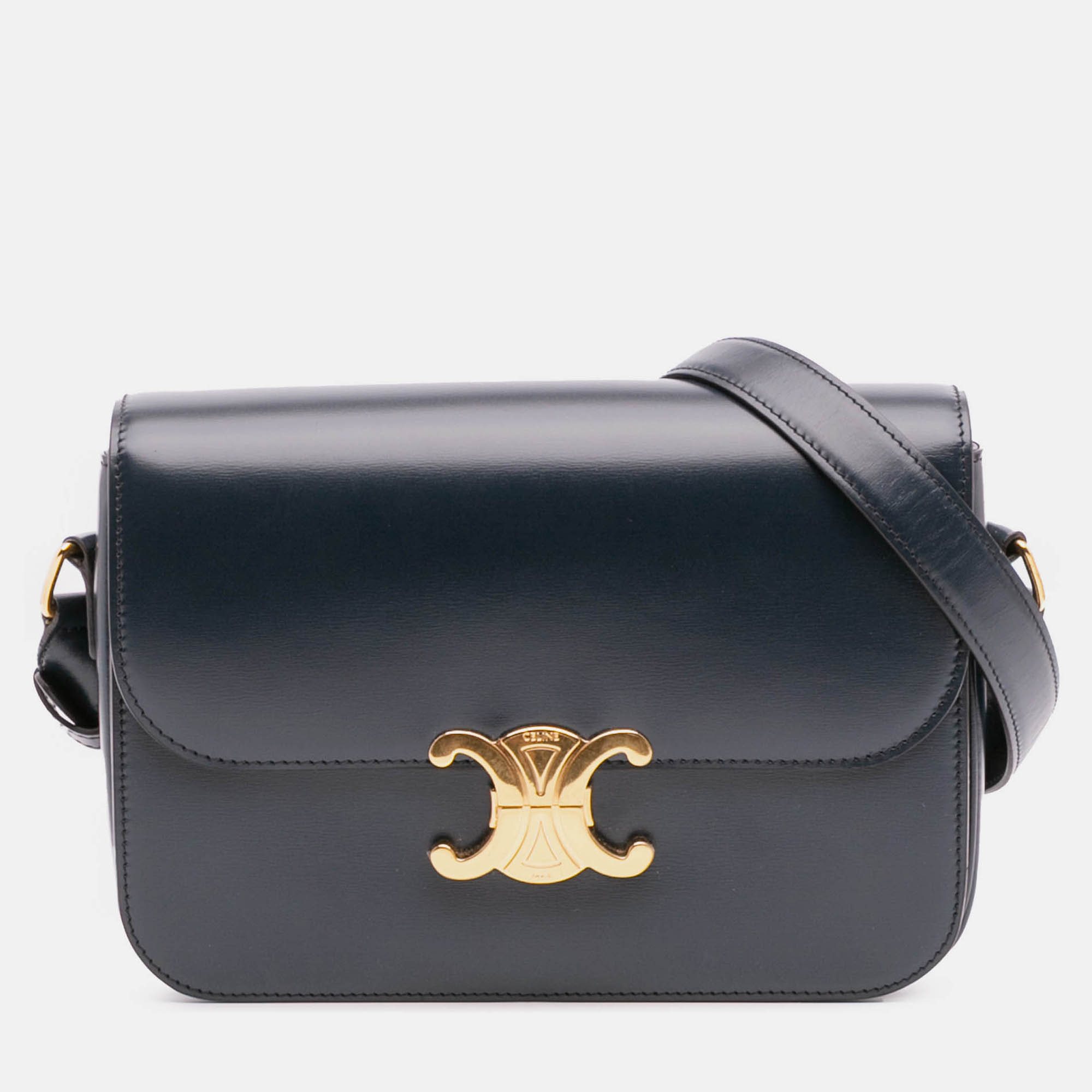 

Celine Blue Classique Shiny Calfskin Triomphe Crossbody