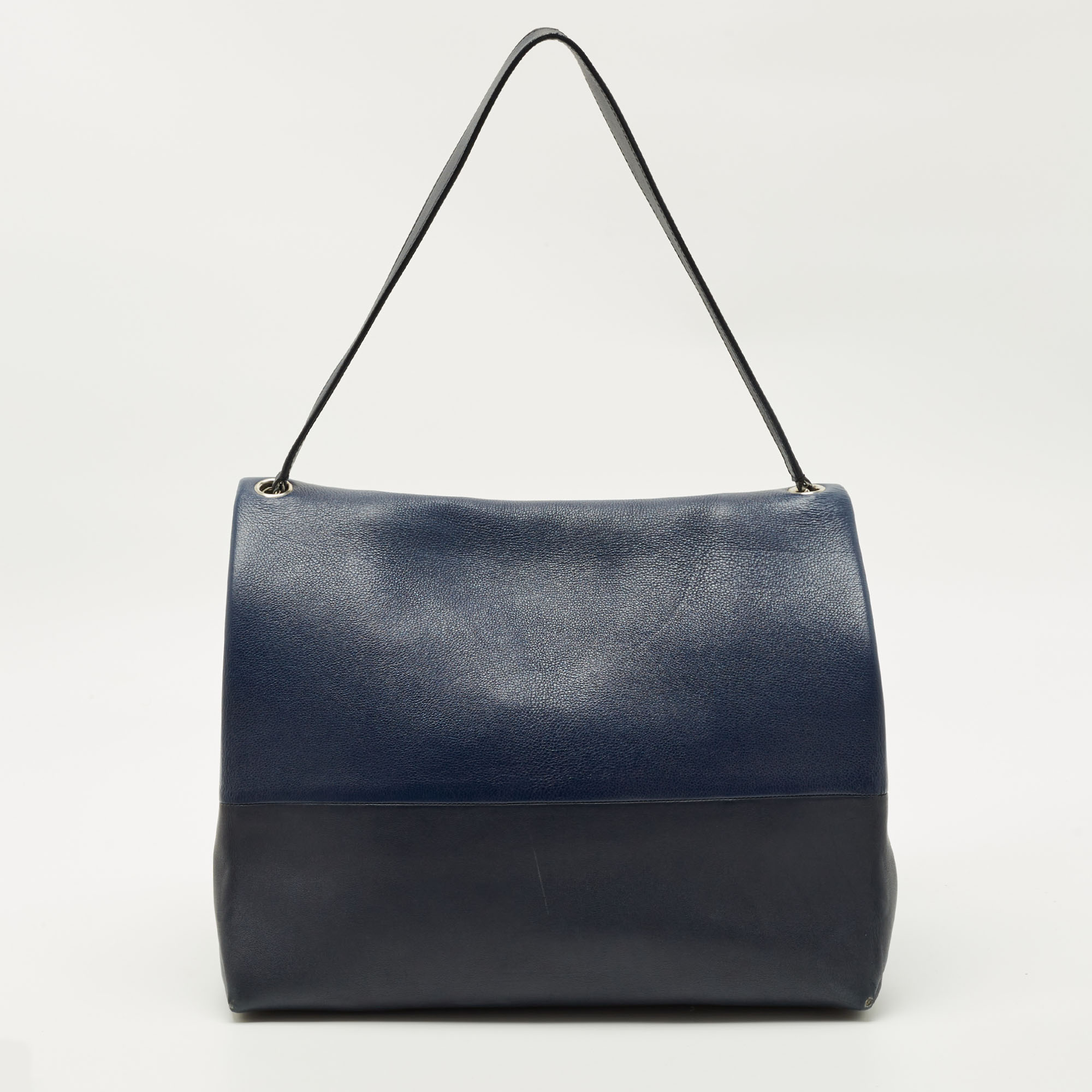 Pre-owned Celine Two Tone Blue Leather And Suede All Soft Shoulder Bag