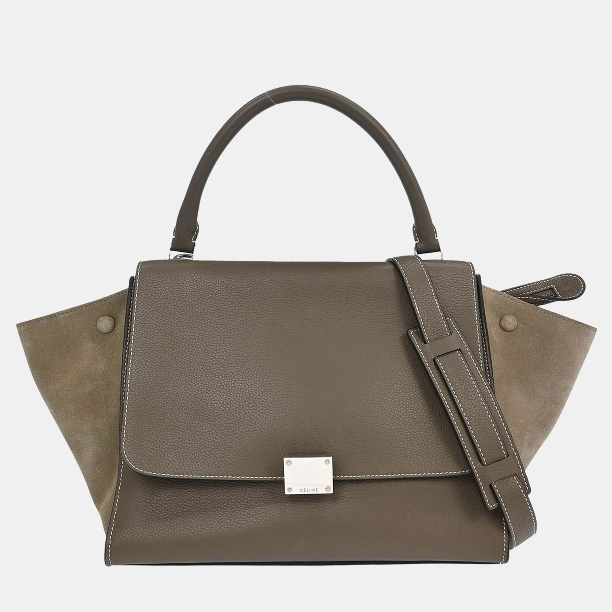 

Celine Gray Leather Suede Trapeze 2way Handbag, Grey