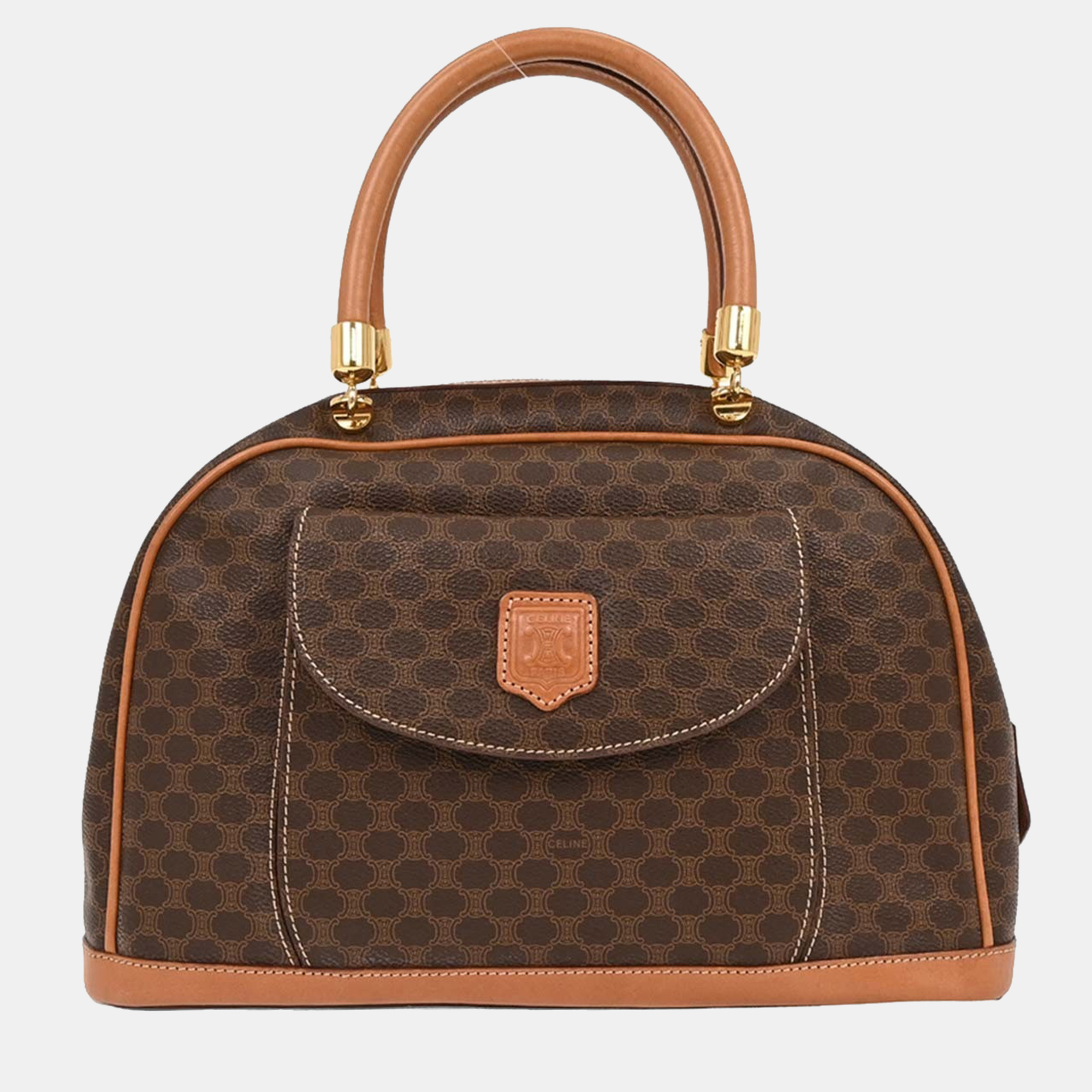 Pre-owned Celine Brown Coated Canvas Leather Macadam Handbag