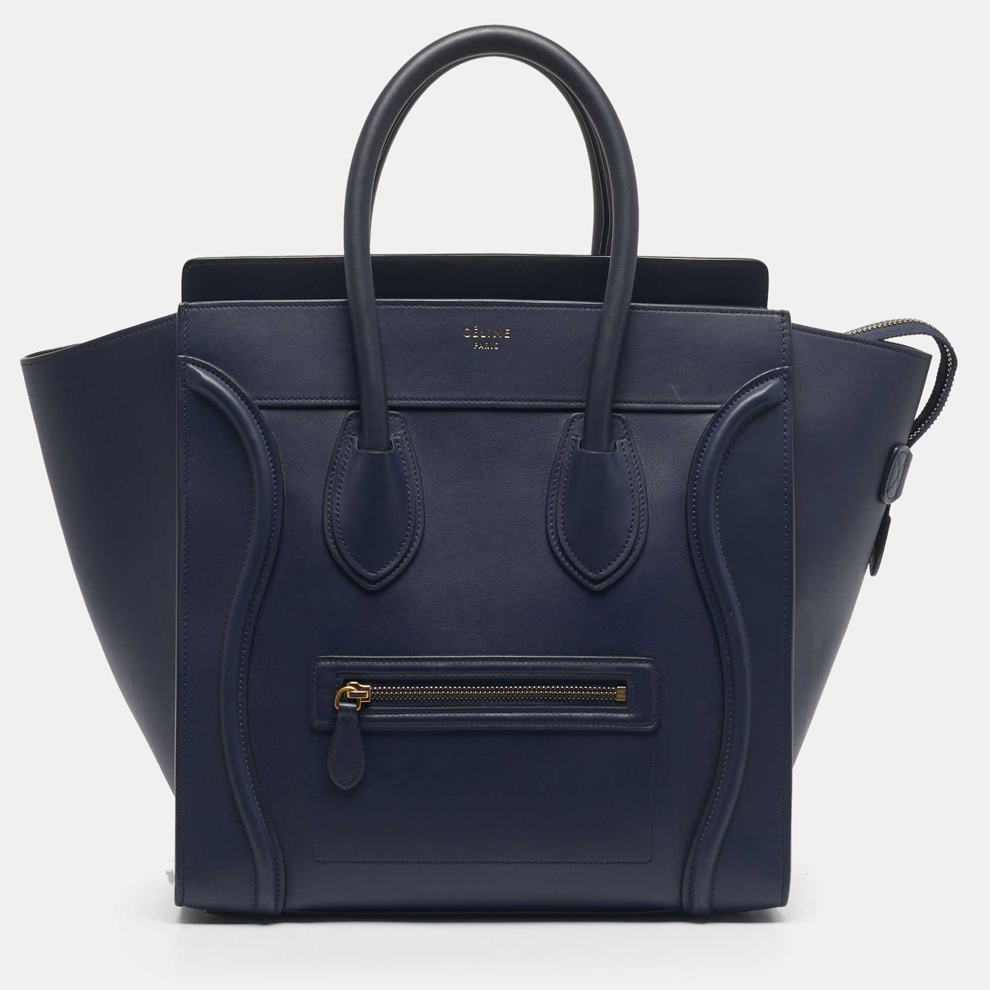 Pre-owned Celine Navy Blue Leather Mini Luggage Tote