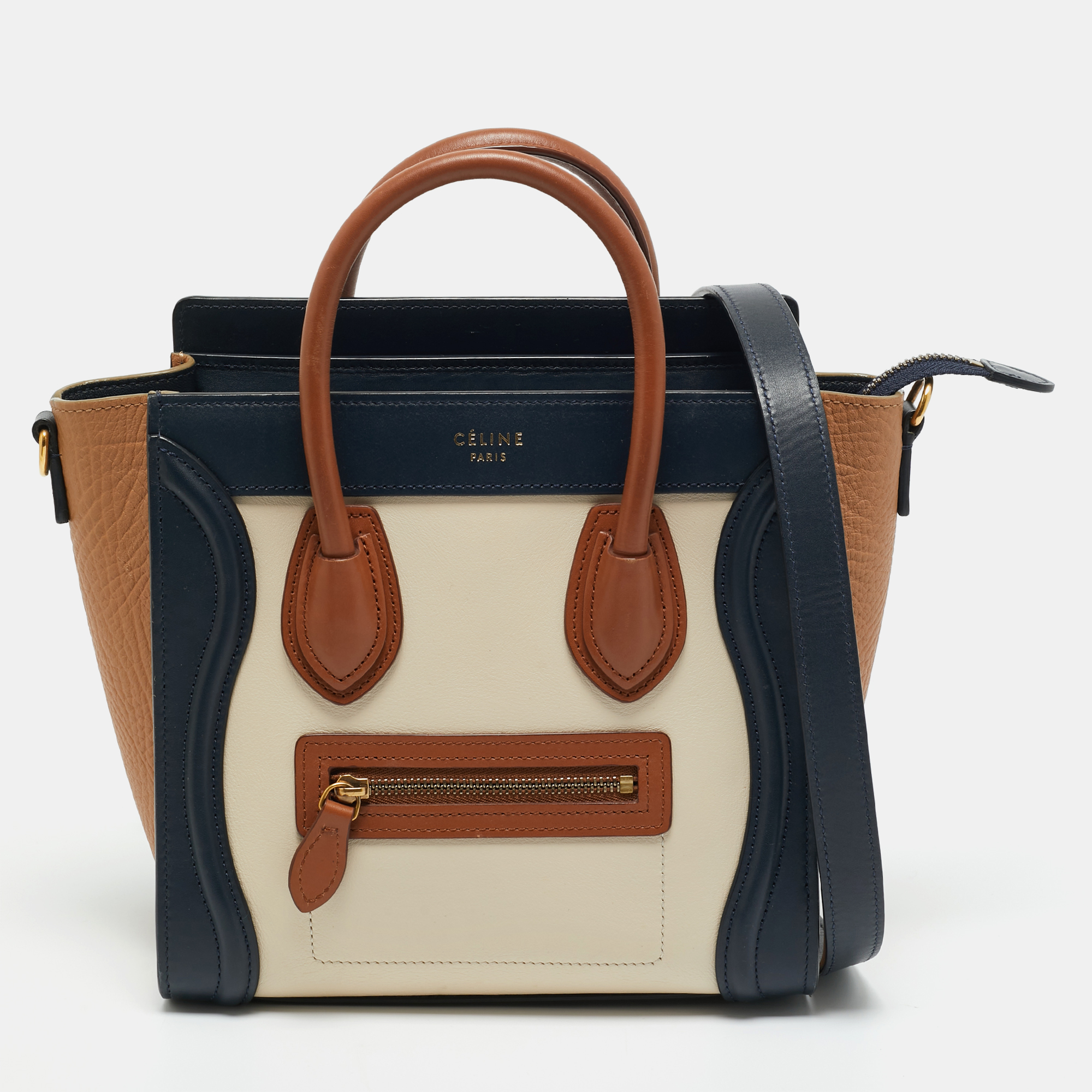 

Celine Tricolor Leather Nano Luggage Tote, Multicolor