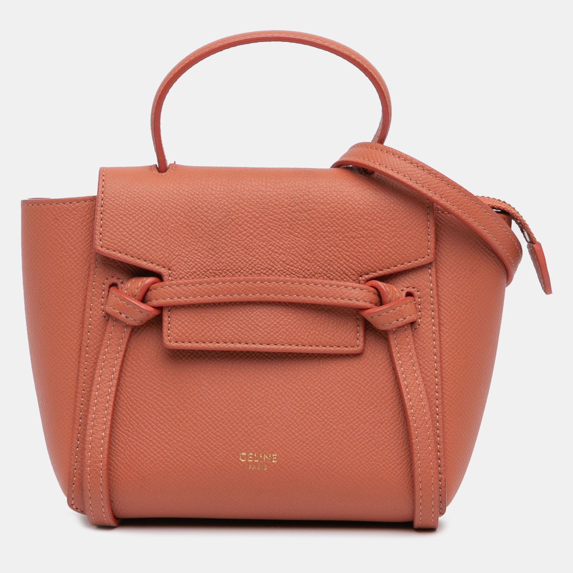 Pre-owned Celine Orange Pico Grained Calfskin Belt Bag