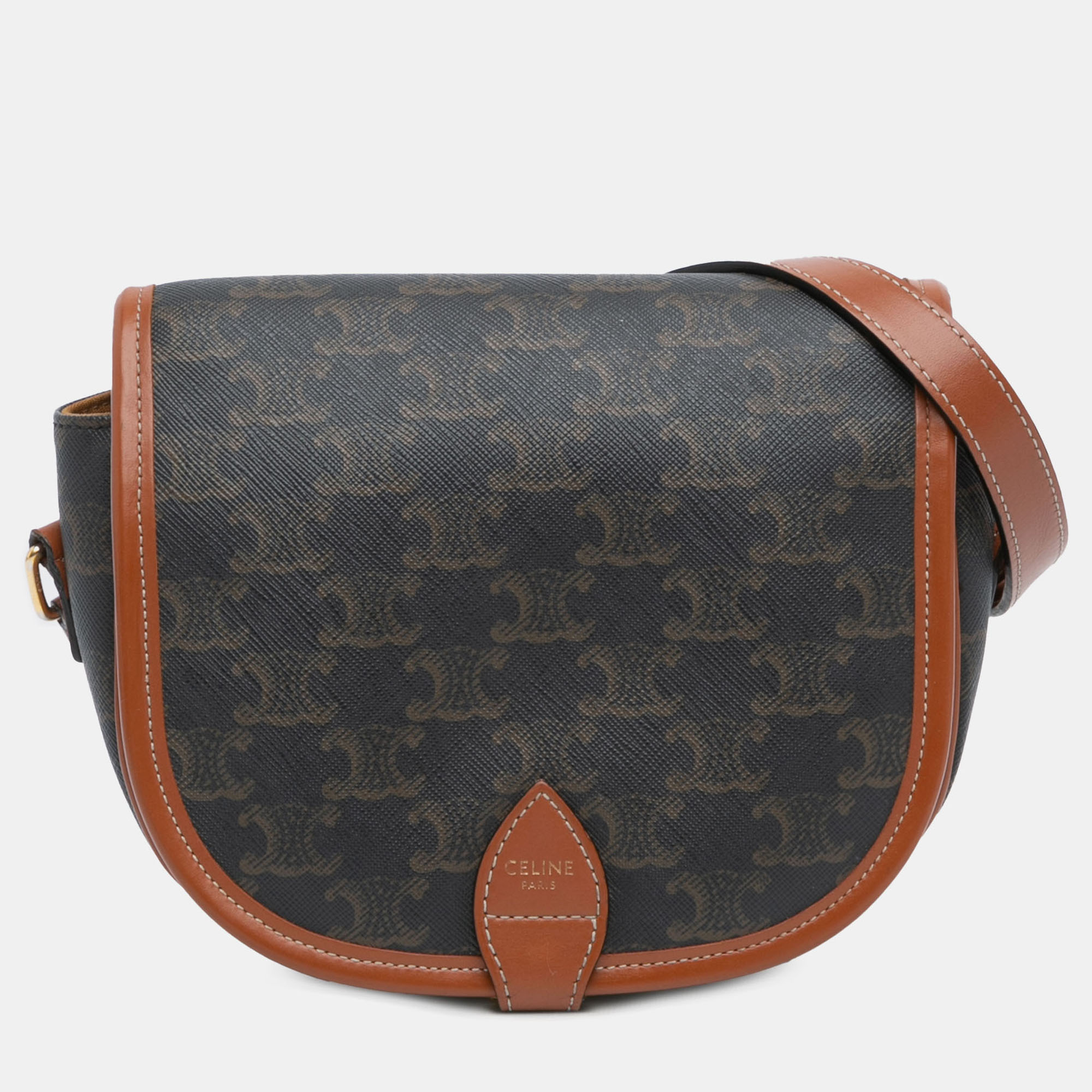 Pre-owned Celine Brown Medium Triomphe Coated Canvas Folco Crossbody