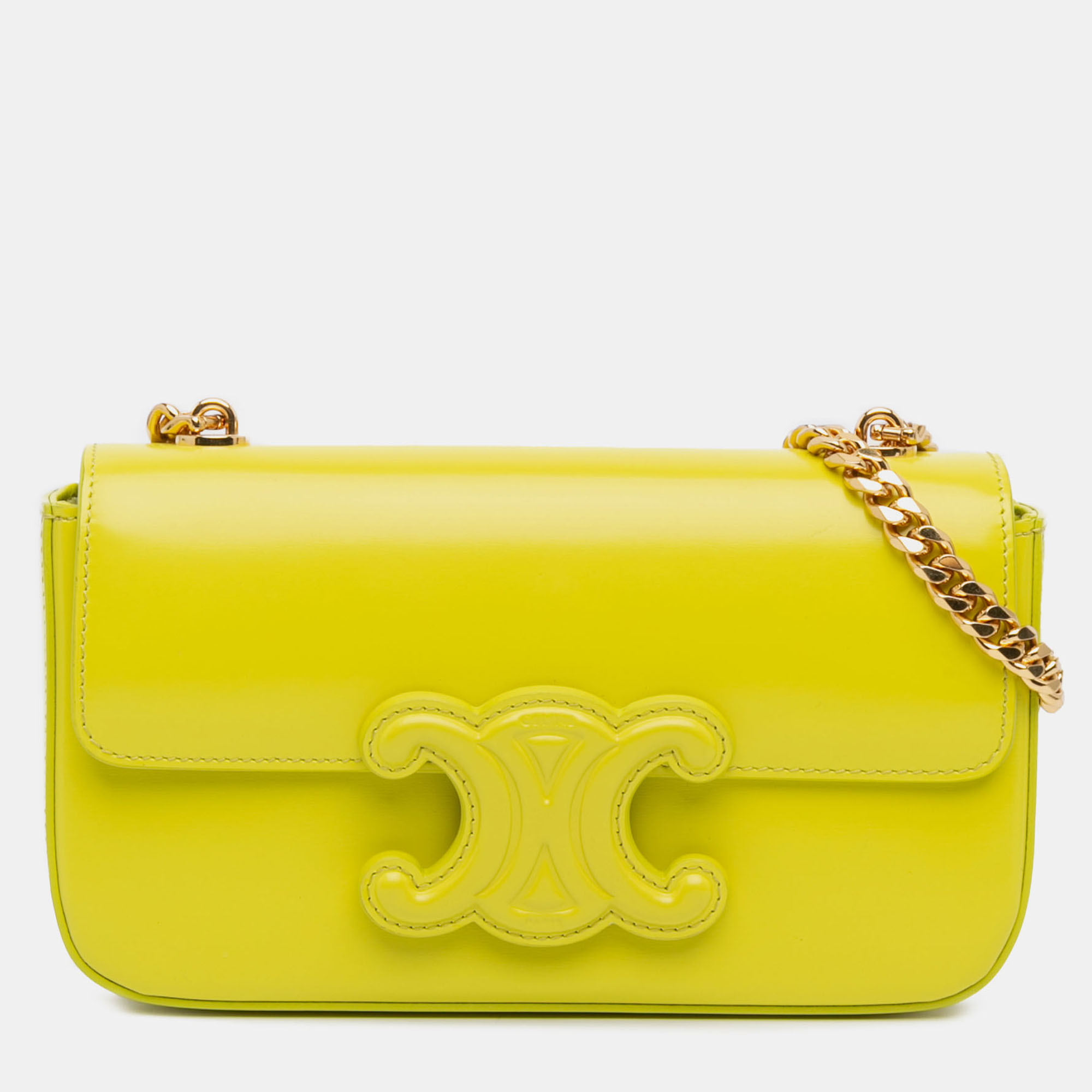 

Celine Yellow Calfskin Cuir Triomphe Chain Shoulder Bag