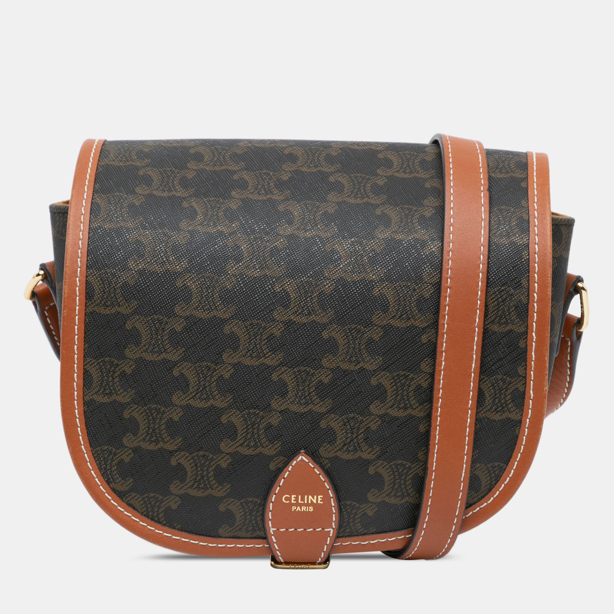Pre-owned Celine Brown Medium Triomphe Coated Canvas Folco Crossbody