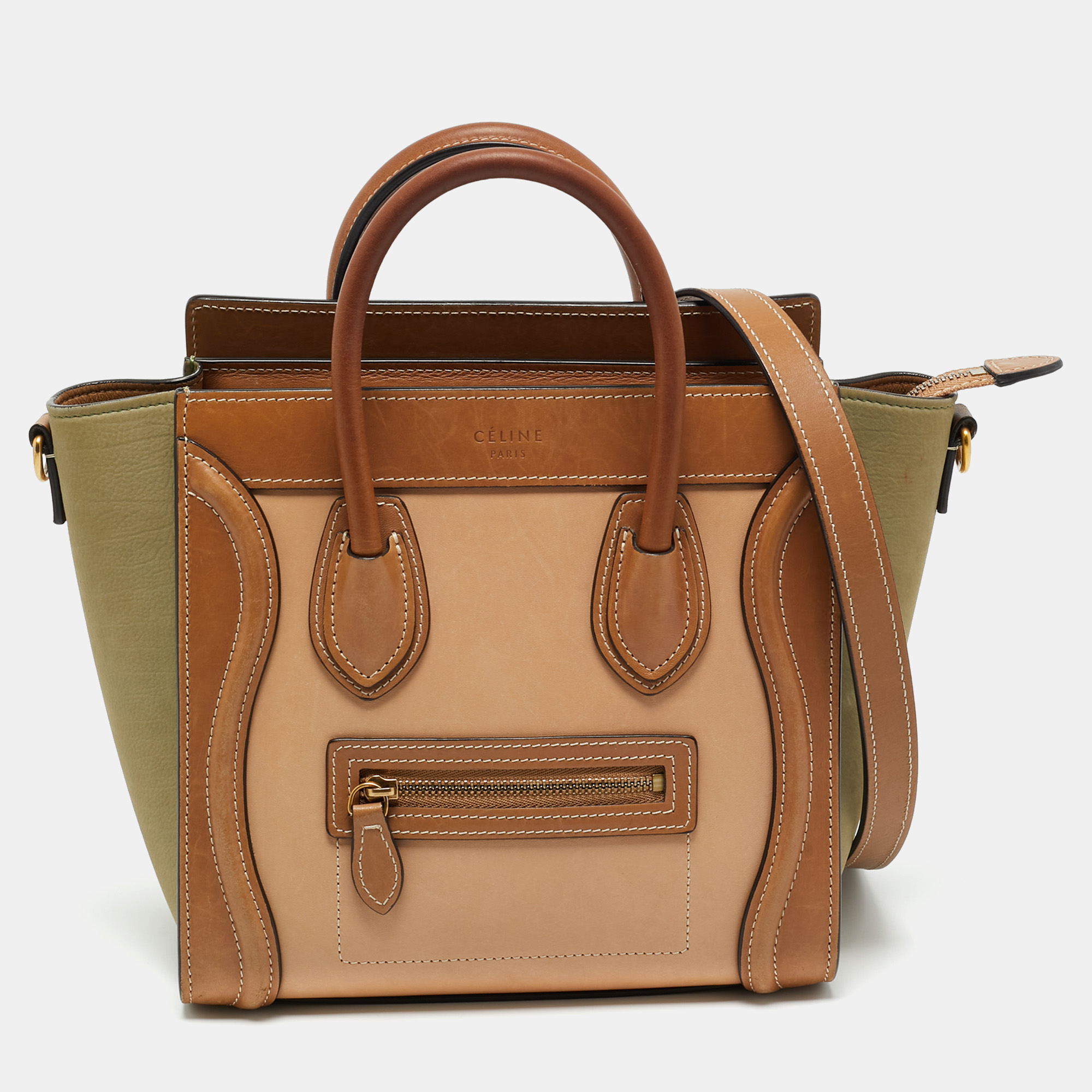 

Celine Tricolor Nubuck and Leather Nano Luggage Tote, Multicolor