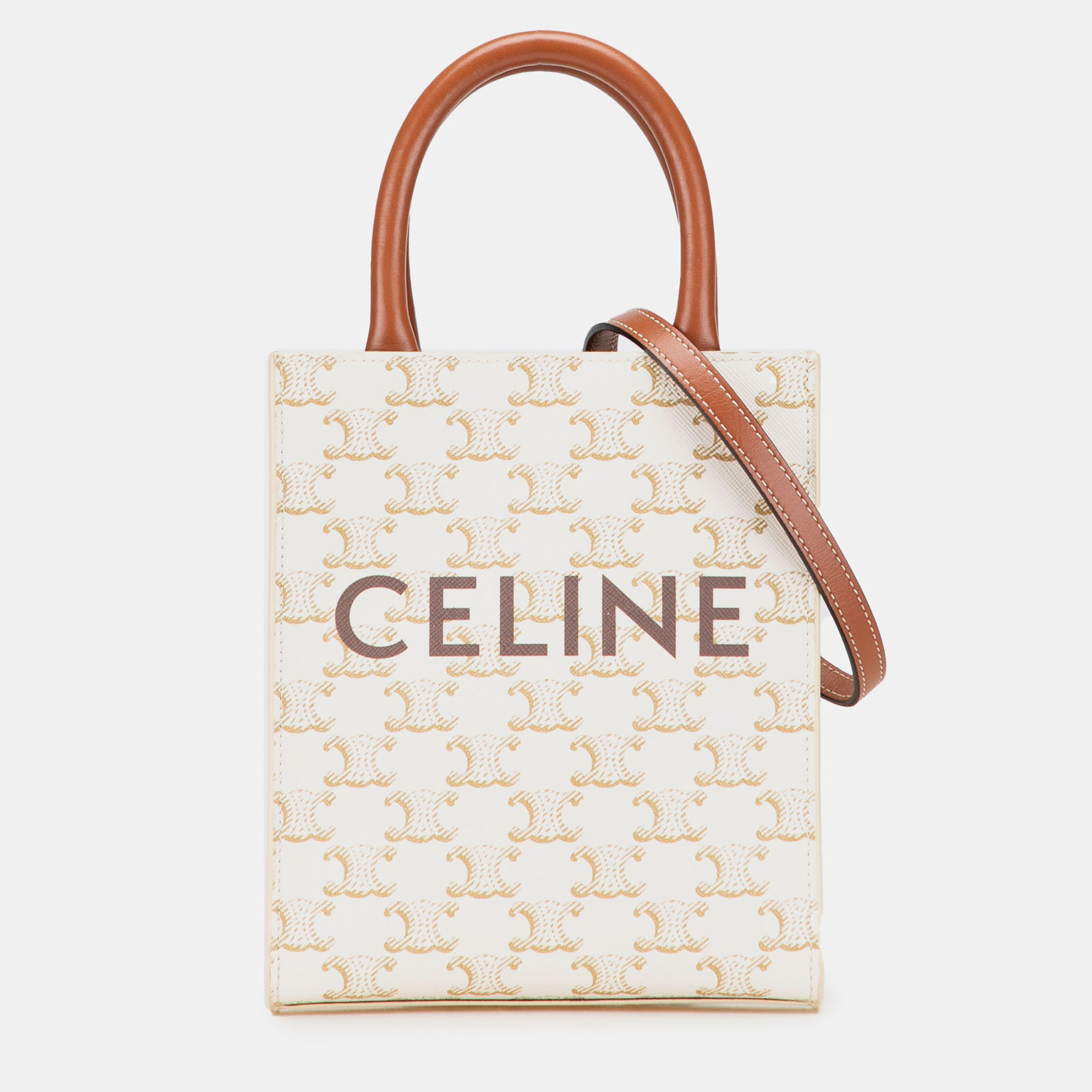 

Celine White Mini Triomphe Coated Canvas Vertical Cabas Satchel