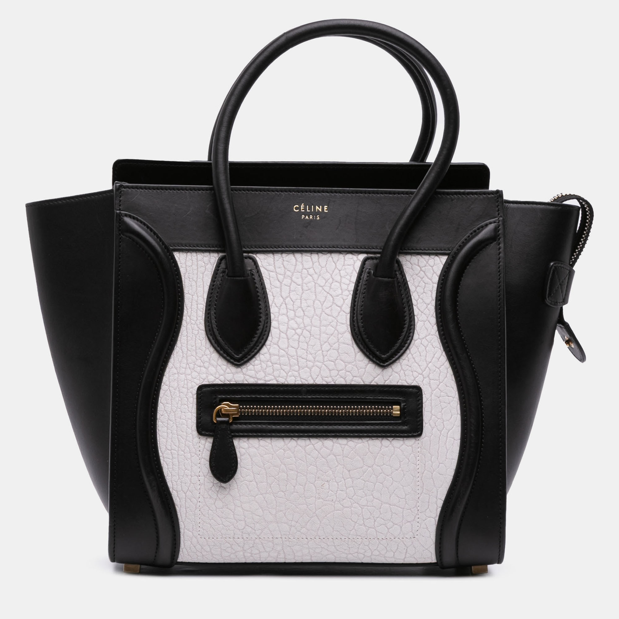 

Celine Black/White Micro Bicolor Leather Luggage Tote
