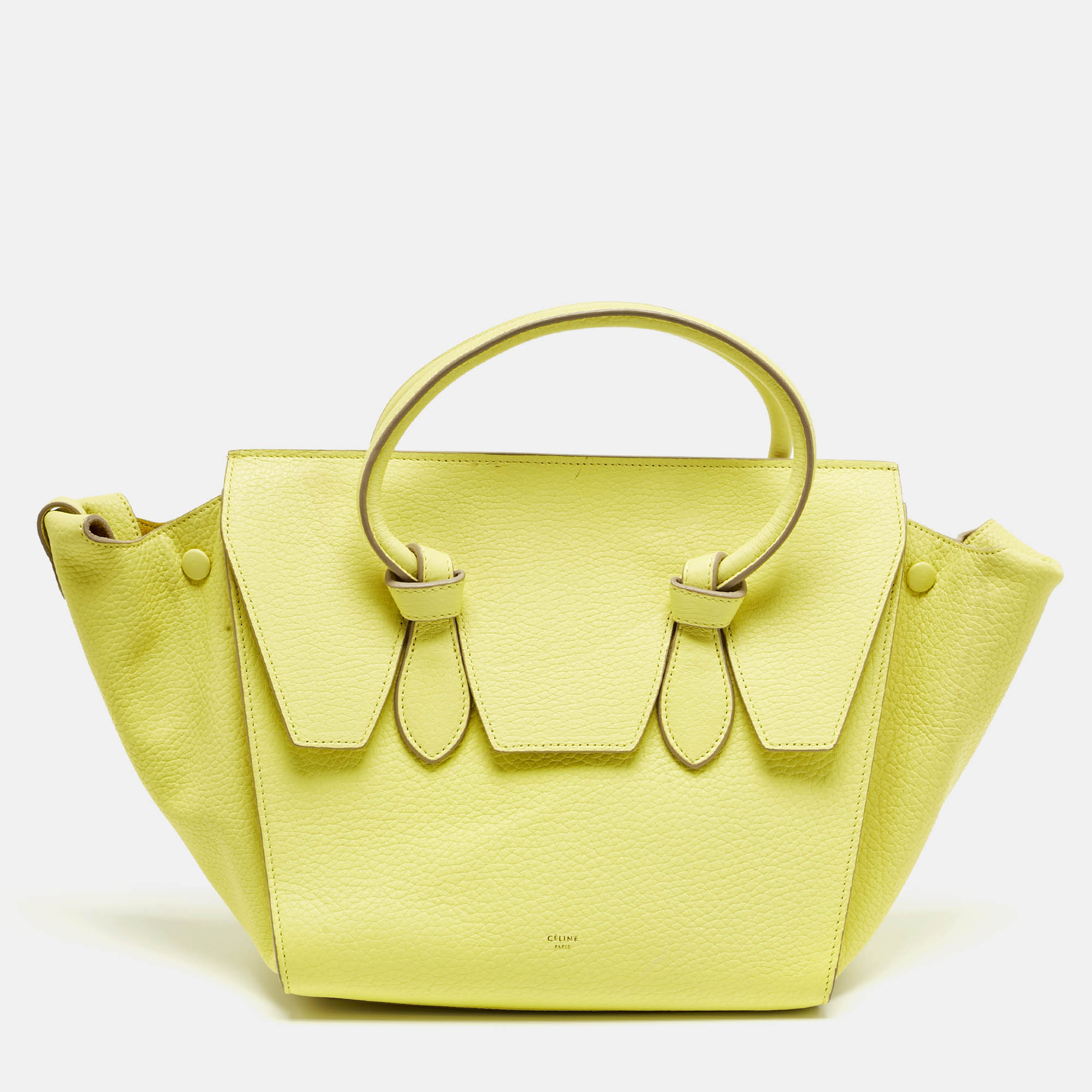 Pre-owned Celine Lime Yellow Leather Mini Tie Tote