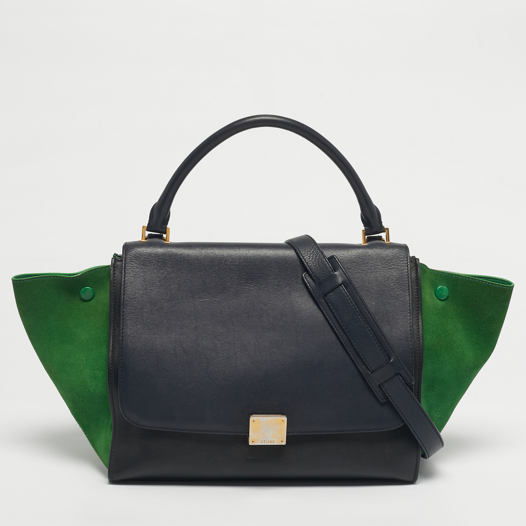 Pre-owned Celine Tricolor Leather And Suede Medium Trapeze Bag In Multi