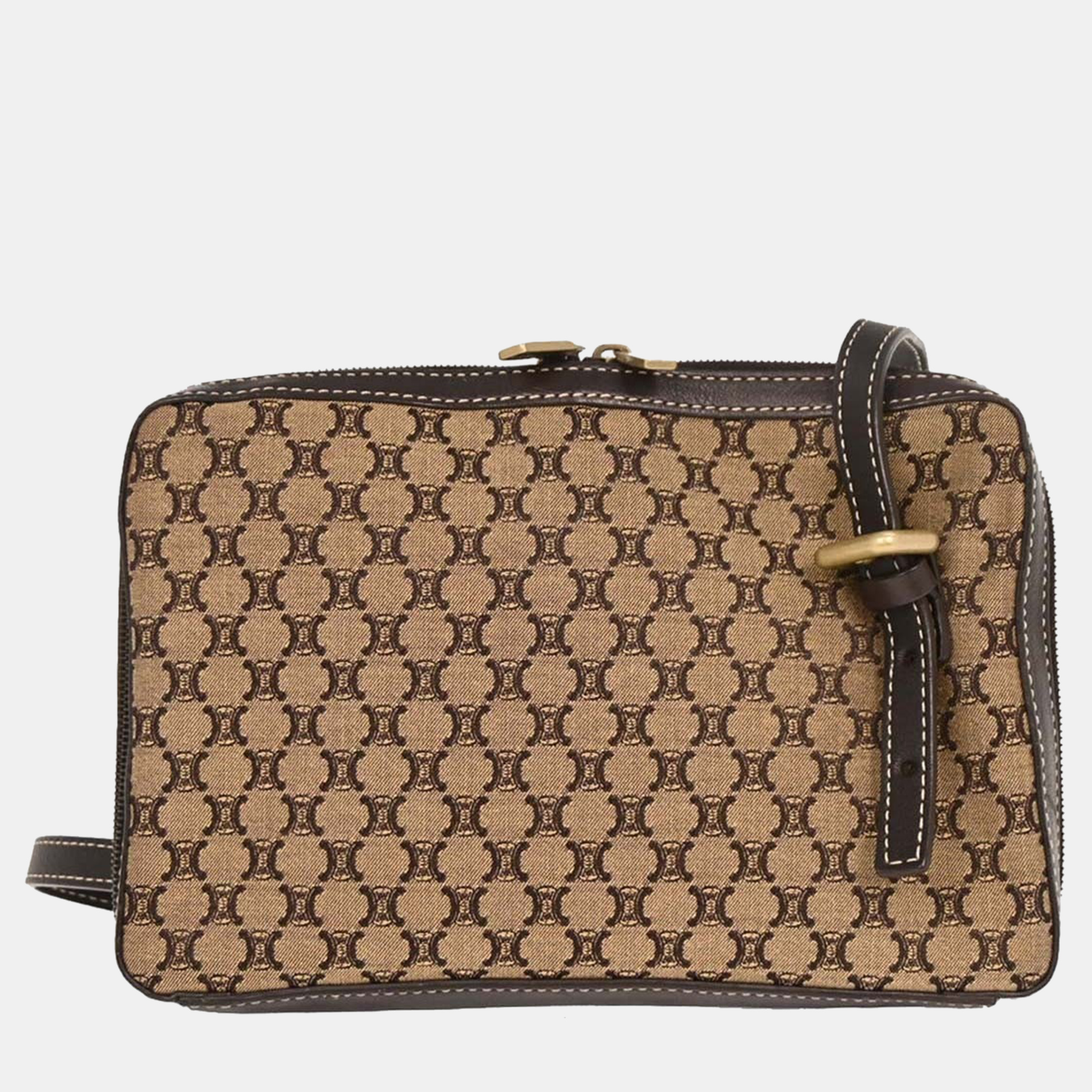 Pre-owned Celine Beige Canvas Macadam Shoulder Bag In Sand