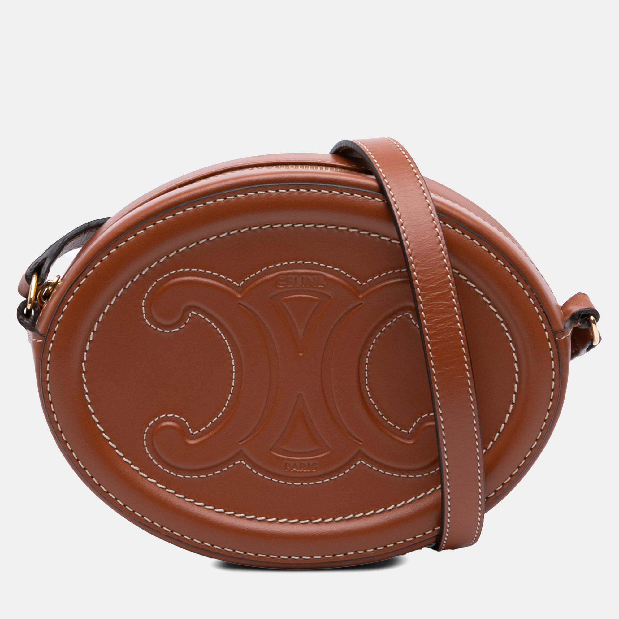 

Small Calfskin Cuir Triomphe Oval Crossbody, Brown
