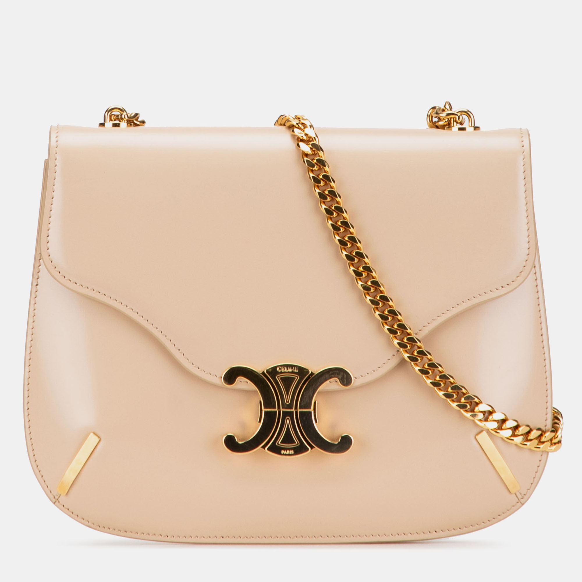 

Celine Beige Brown Teen Shiny Calfskin Triomphe Besace Clea Chain Crossbody