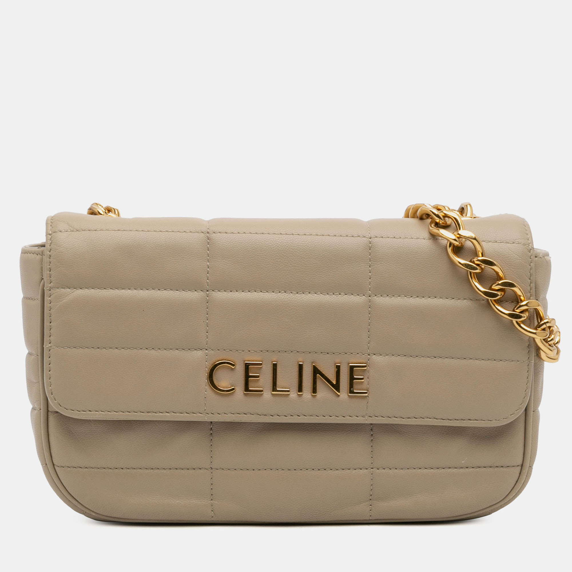 Pre-owned Celine Brown Matelasse Goatskin Monochrome Chain Shoulder Bag