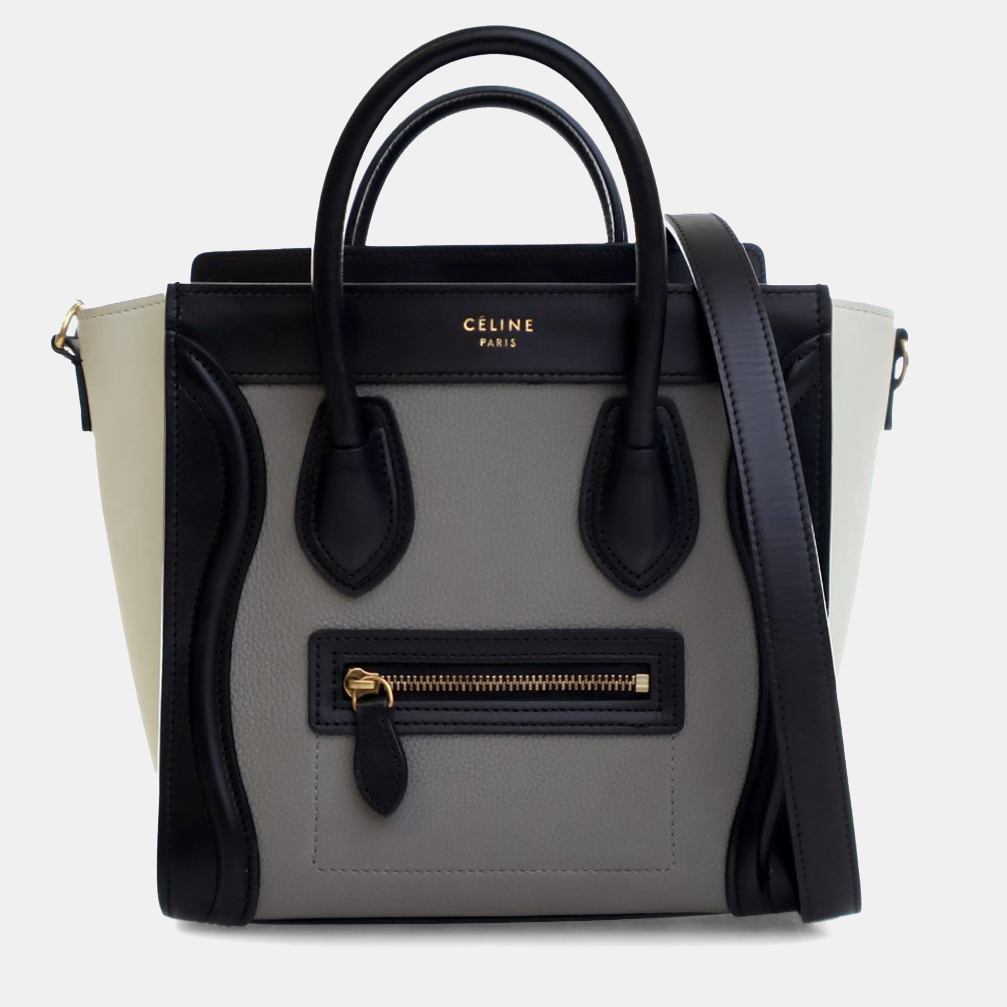 

Celine Grey Nano Tricolor Grained Calfskin and Nubuck Luggage Tote