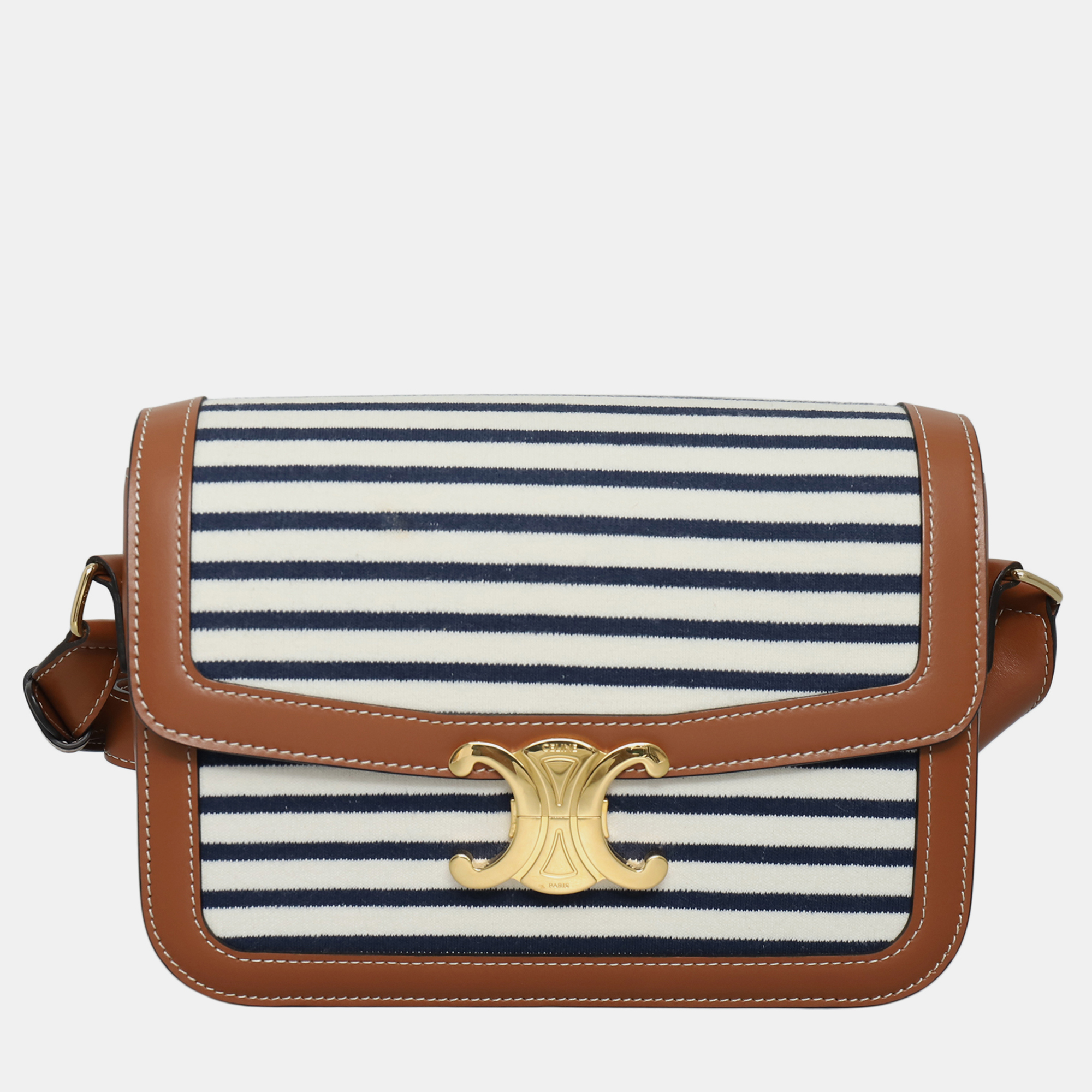 

Celine Stripes Medium Triomphe Bag, Black