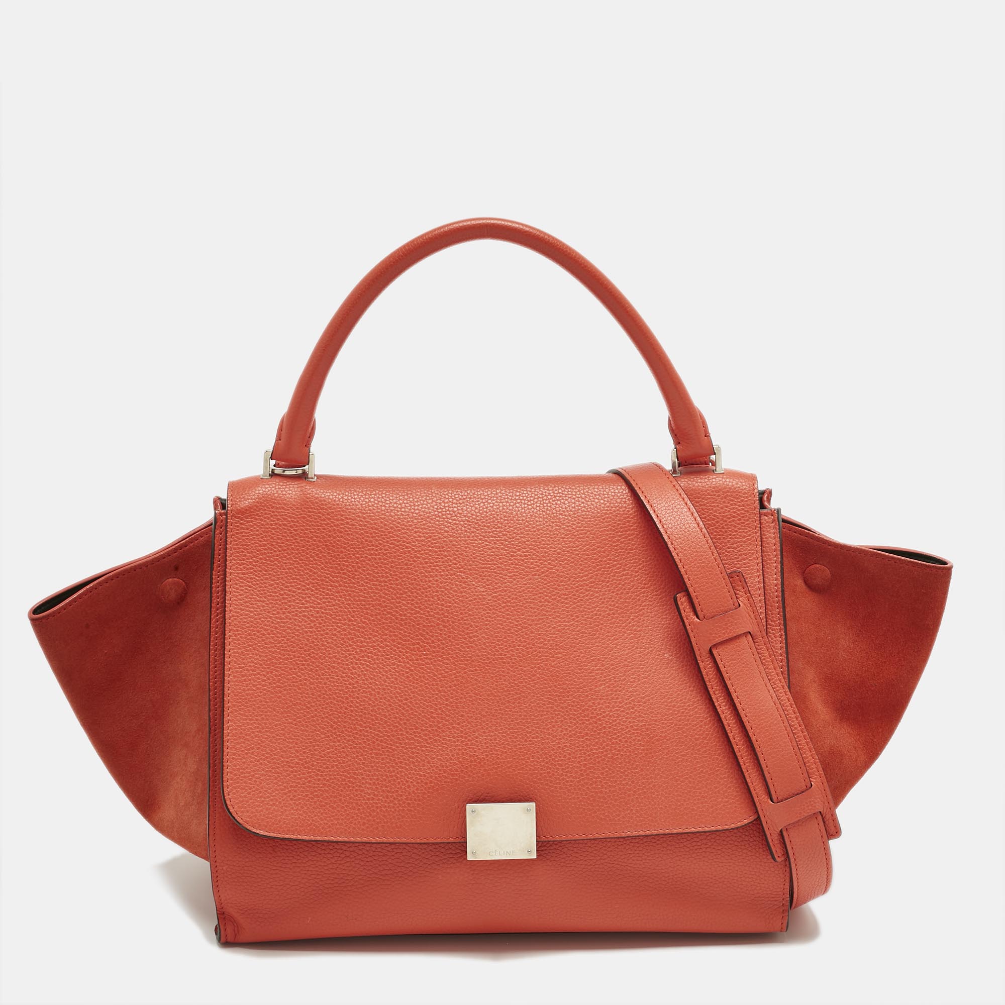 Pre-owned Celine Orange Leather And Suede Medium Trapeze Top Handle Bag