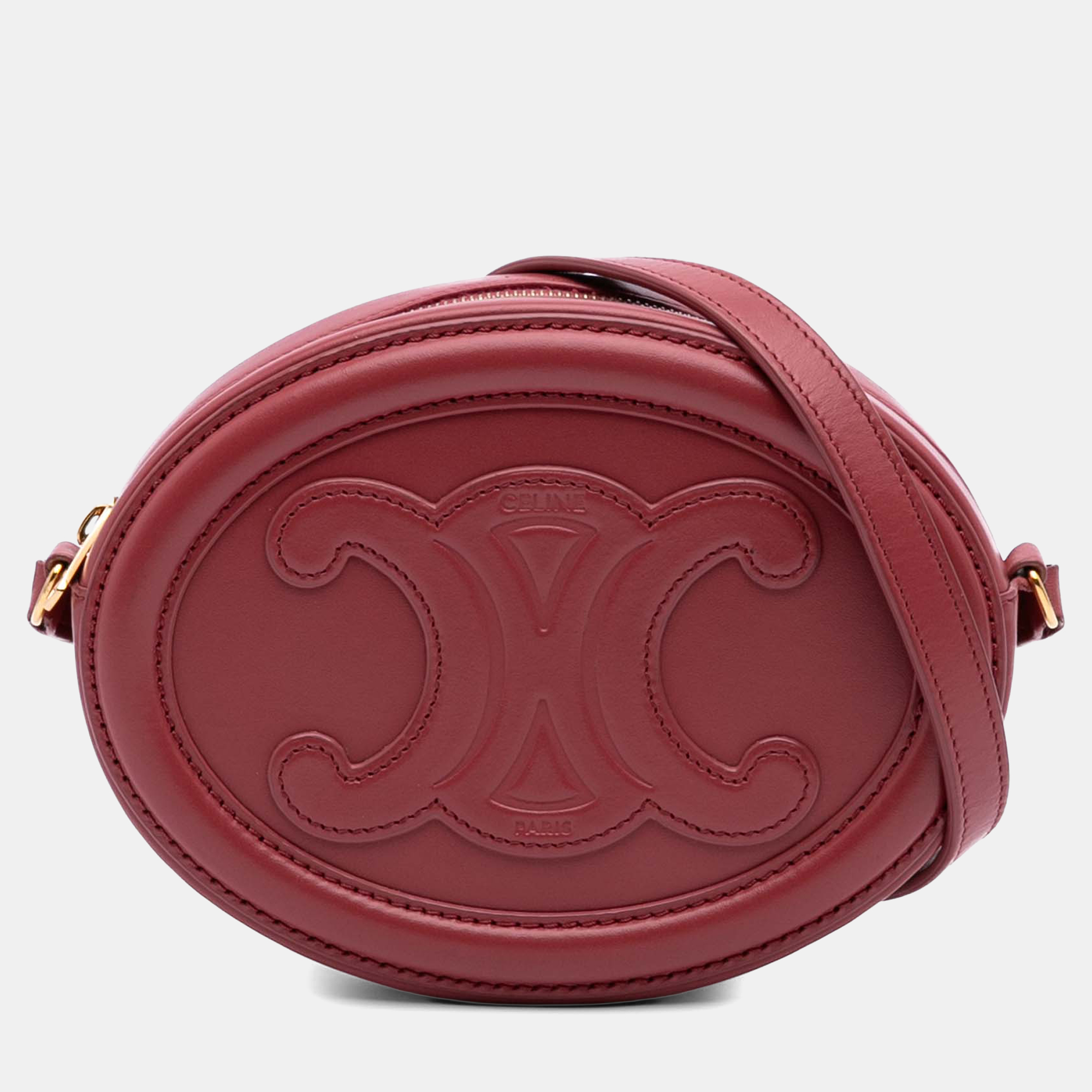 

Celine Red Small Calfskin Cuir Triomphe Oval Crossbody