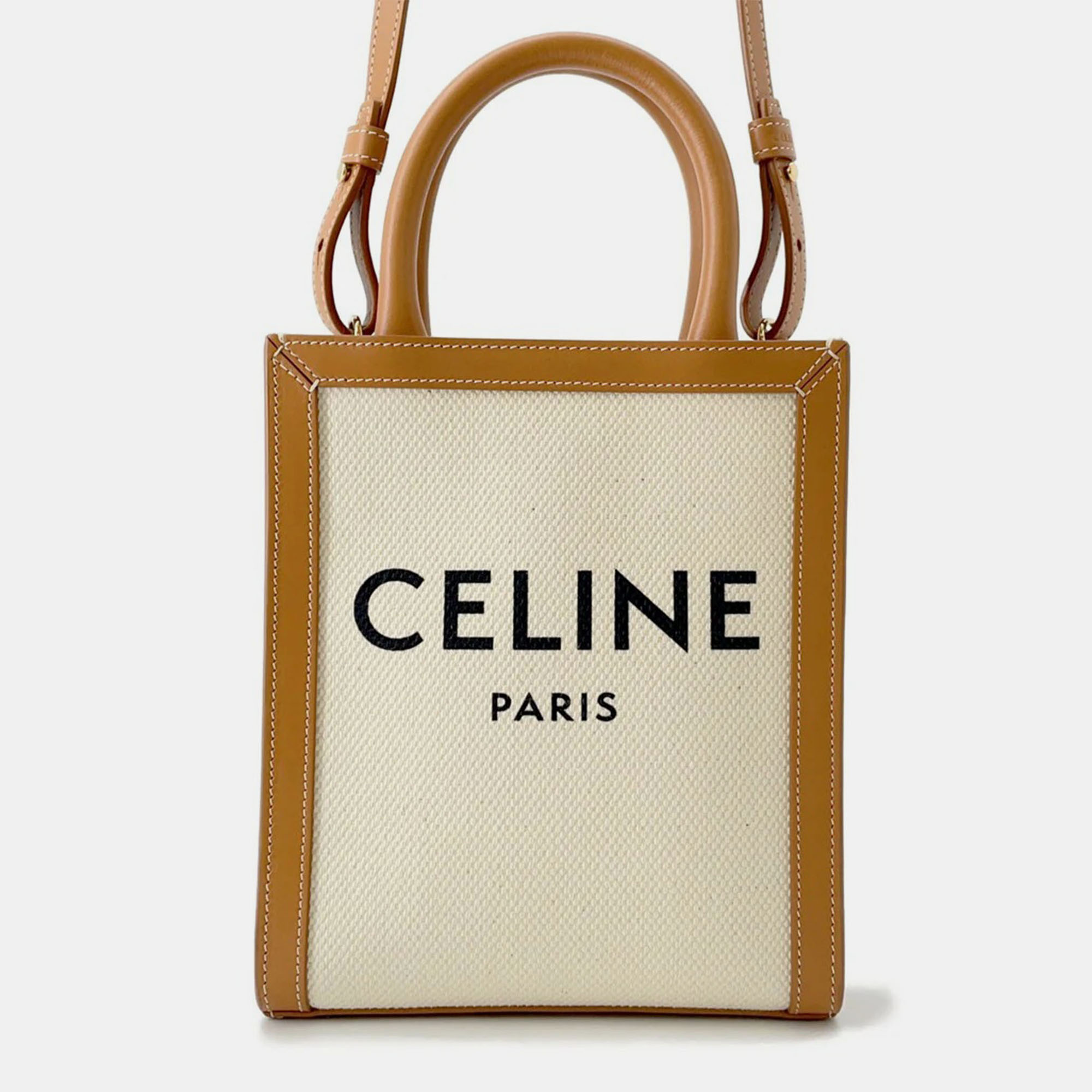 

Celine Vertical Cabas Natural/Tan Canvas Leather Mini Tote