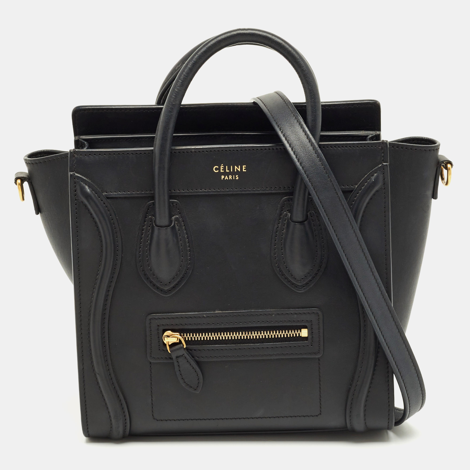 Pre-owned Celine Black Leather Nano Luggage Tote