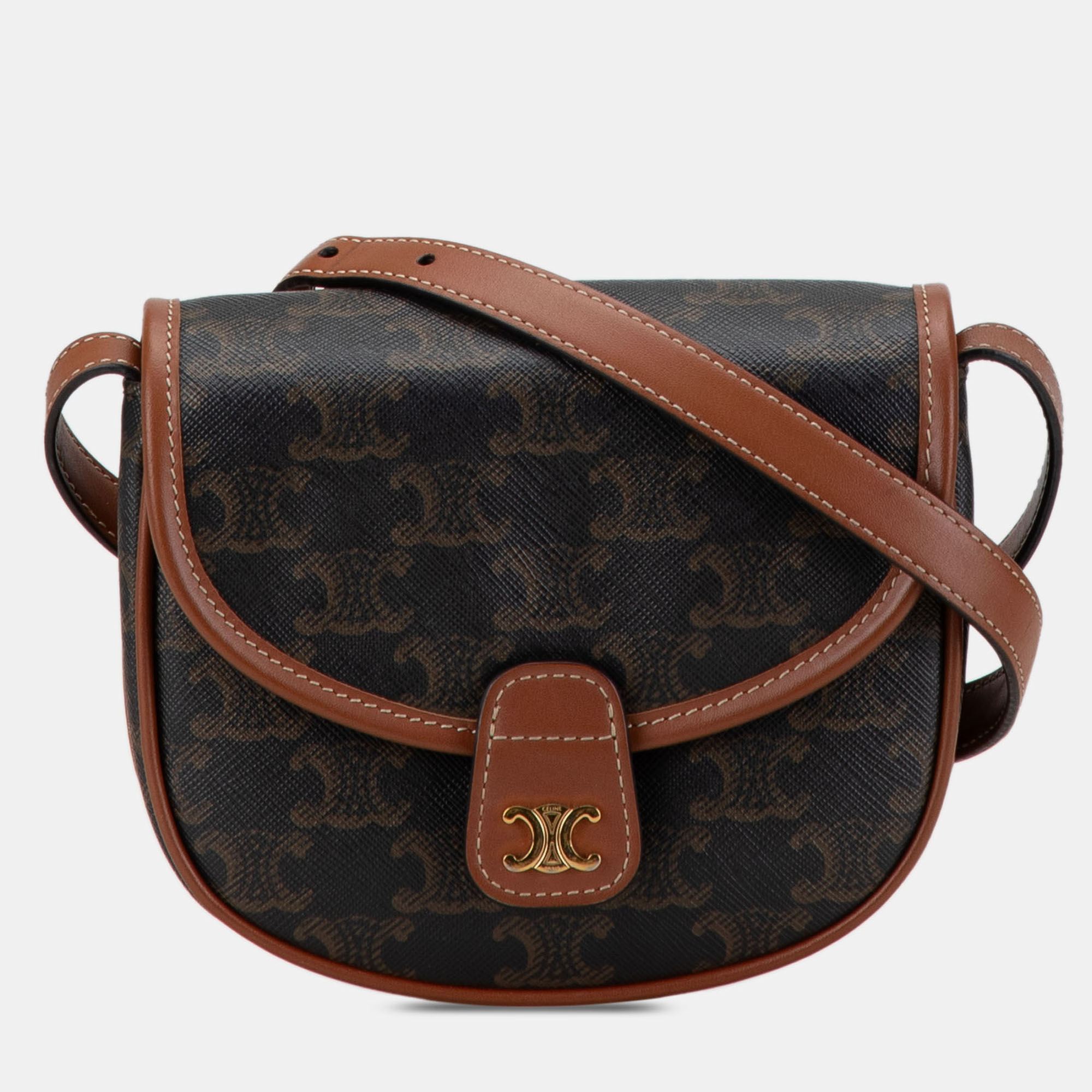 Pre-owned Celine Brown Mini Triomphe Coated Canvas Besace Crossbody