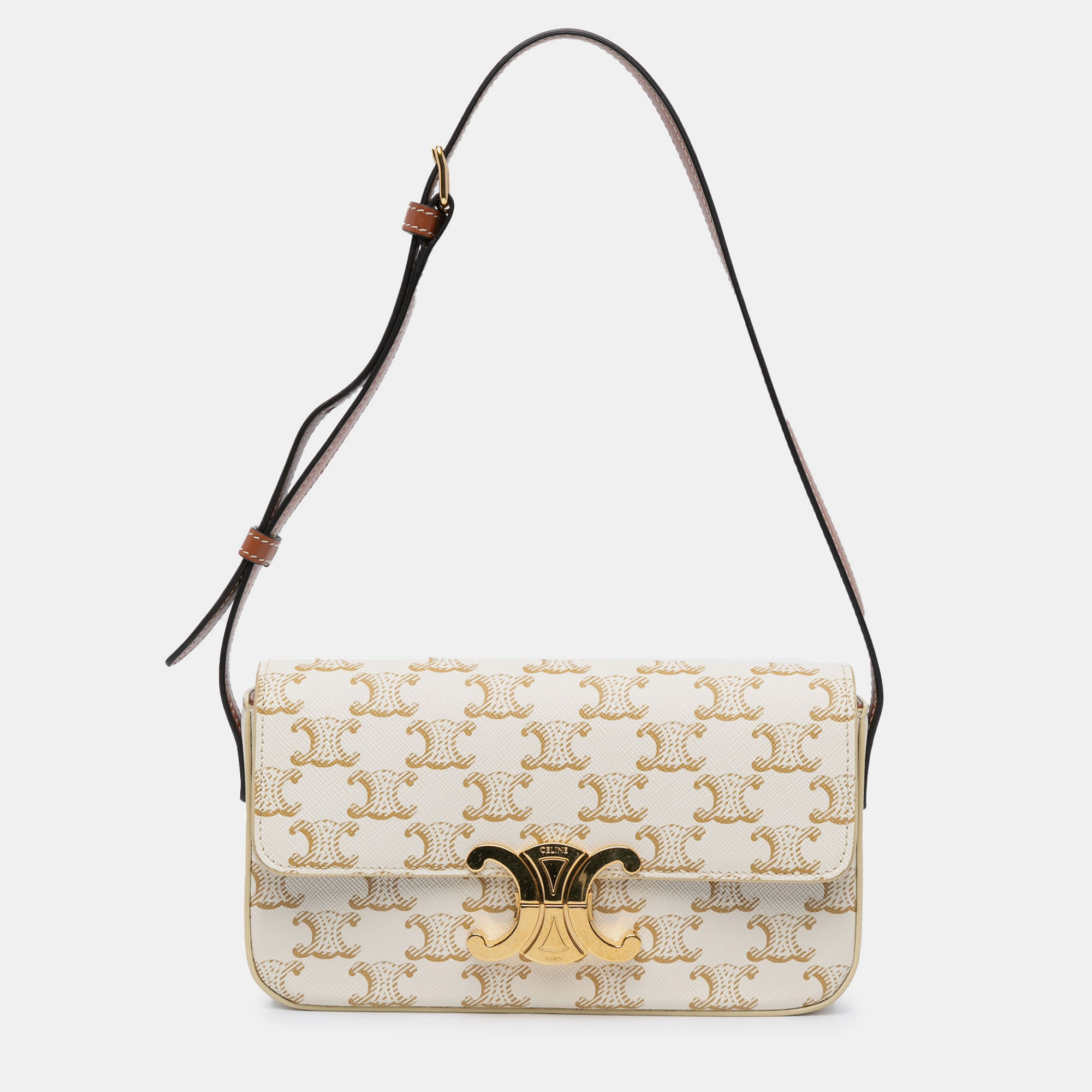 

Celine White Triomphe Coated Canvas Claude Shoulder Bag