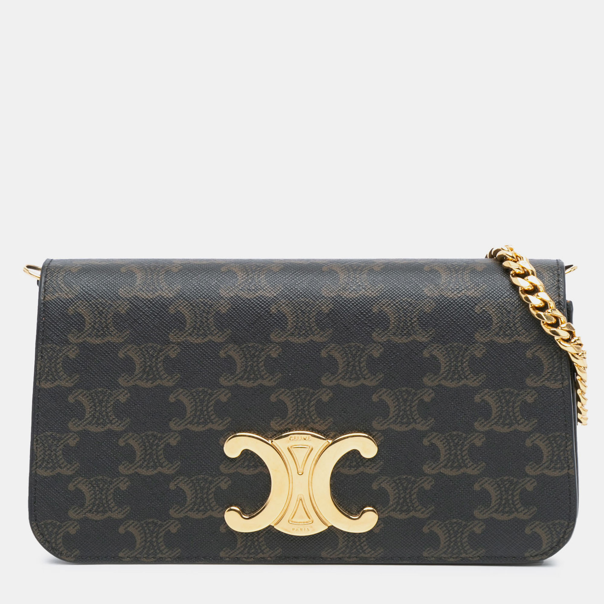 

Celine Brown Triomphe Coated Canvas Triomphe Multi Pochette Satchel