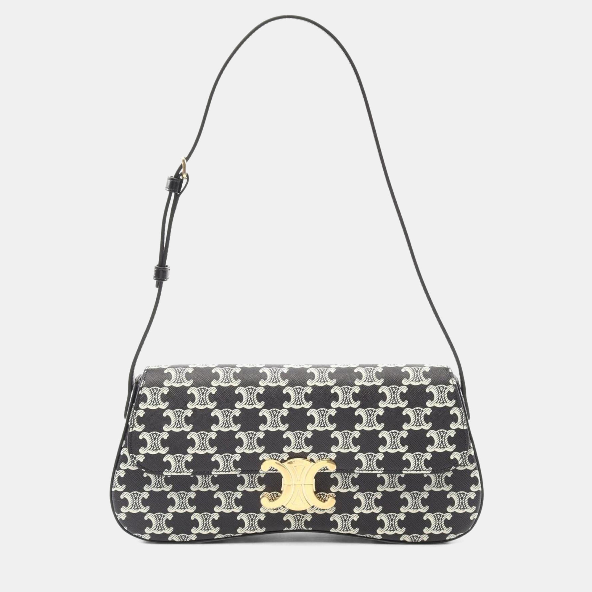 

Celine Medium Lola Black/White Coated Canvas Leather Shoulder Bag