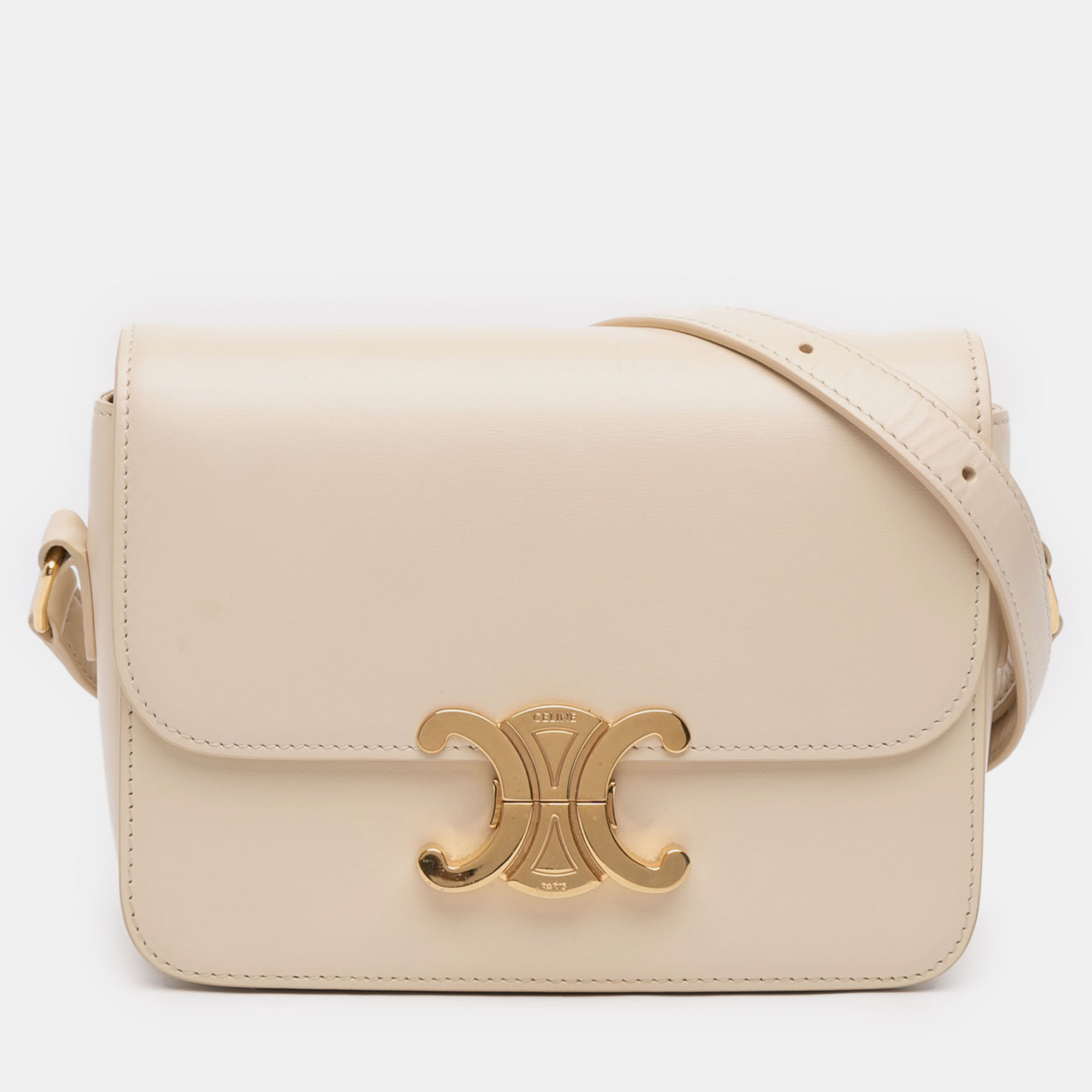 

Celine White Teen Shiny Calfskin Triomphe Crossbody