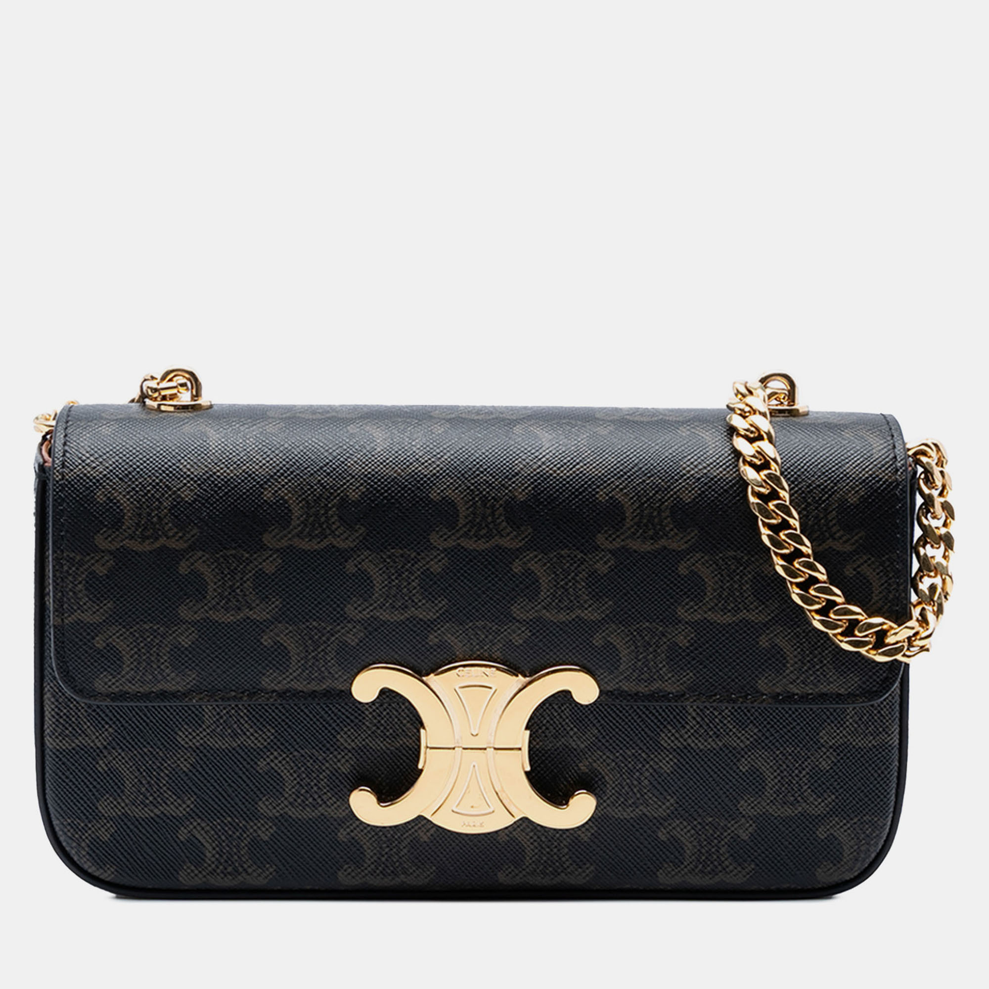 

Celine Brown Triomphe Coated Canvas Claude Chain Shoulder Bag