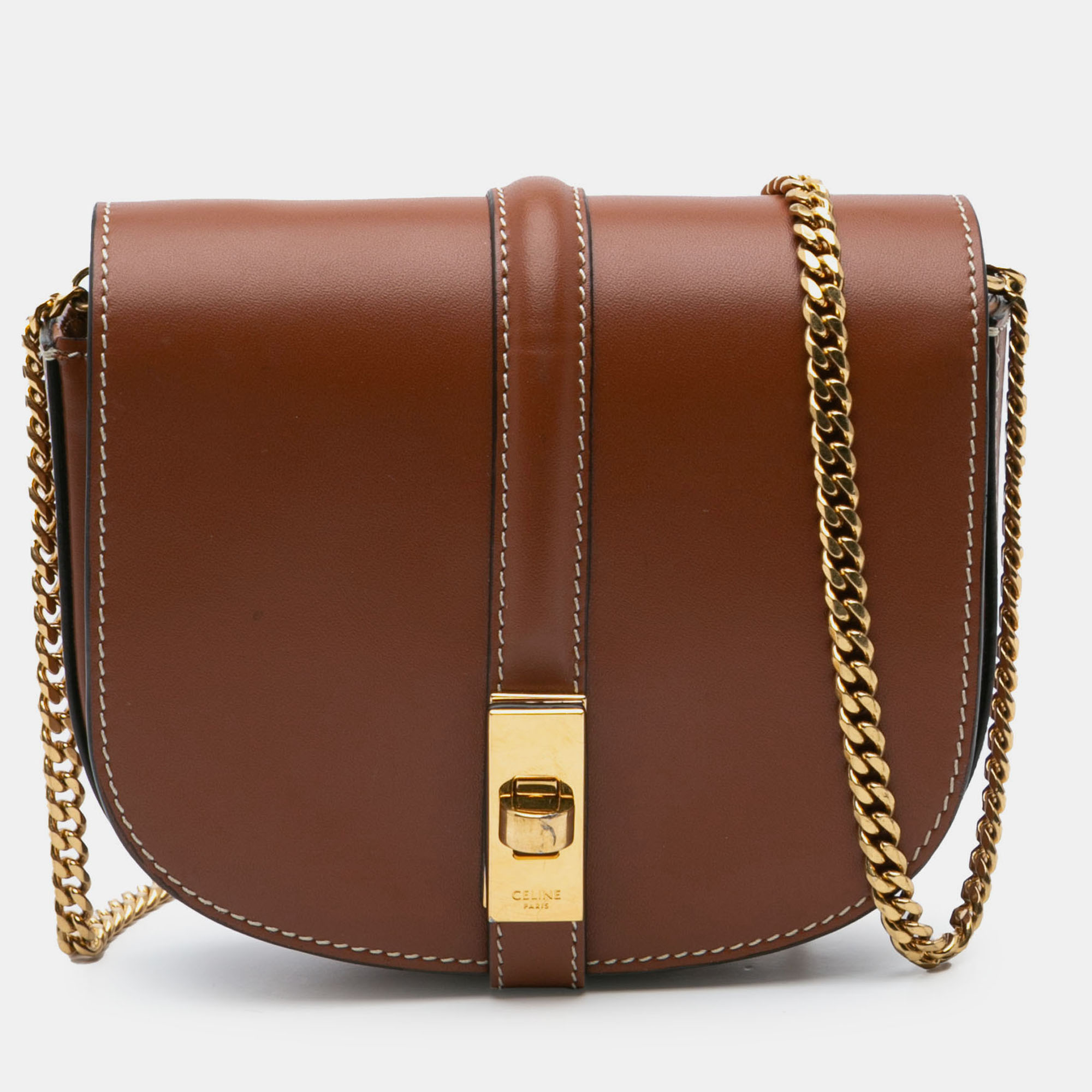 Pre-owned Celine Brown Small Leather Besace 16 Wallet On Chain