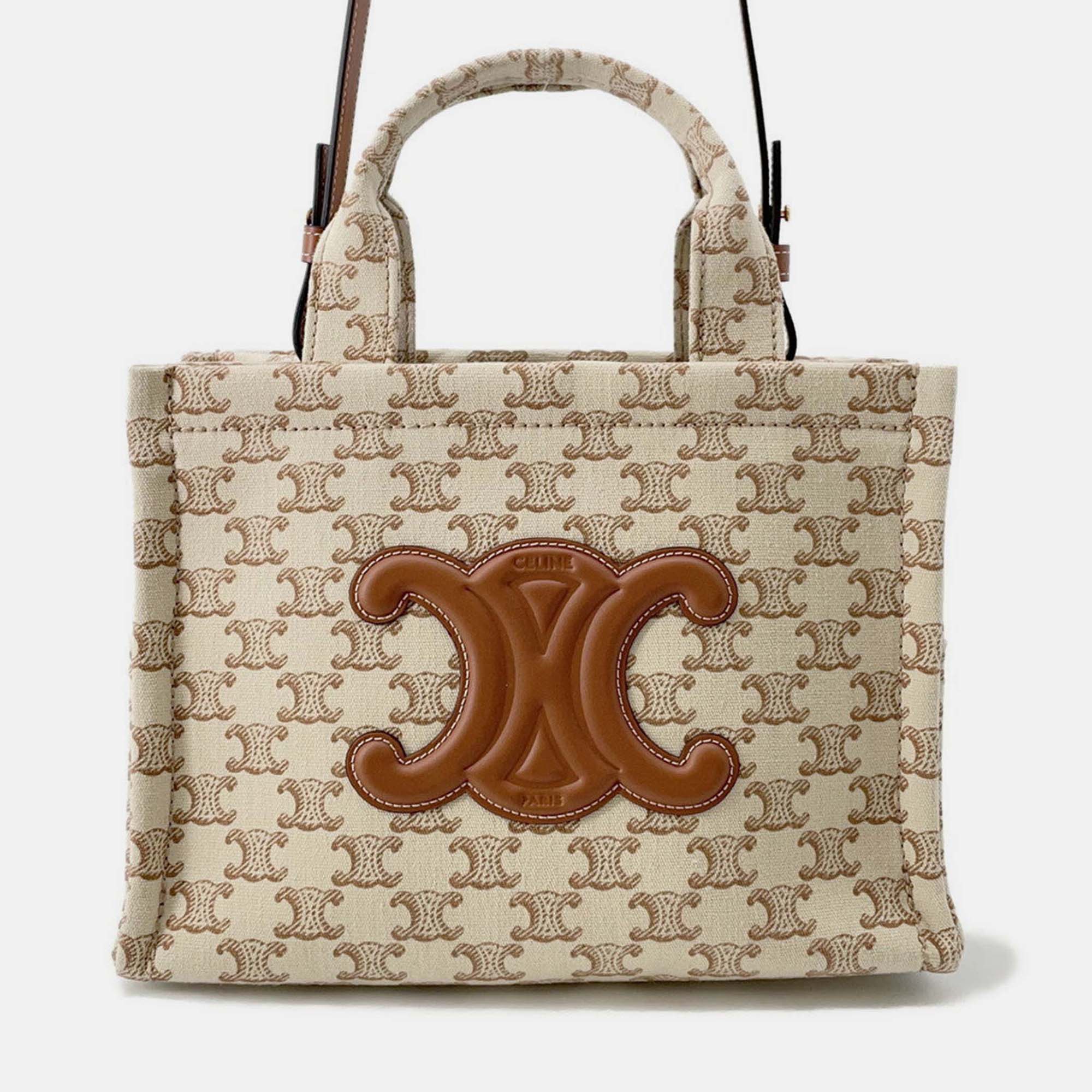 

Celine Small Kabatais 2-Way Bag Beige/Brown Canvas Leather