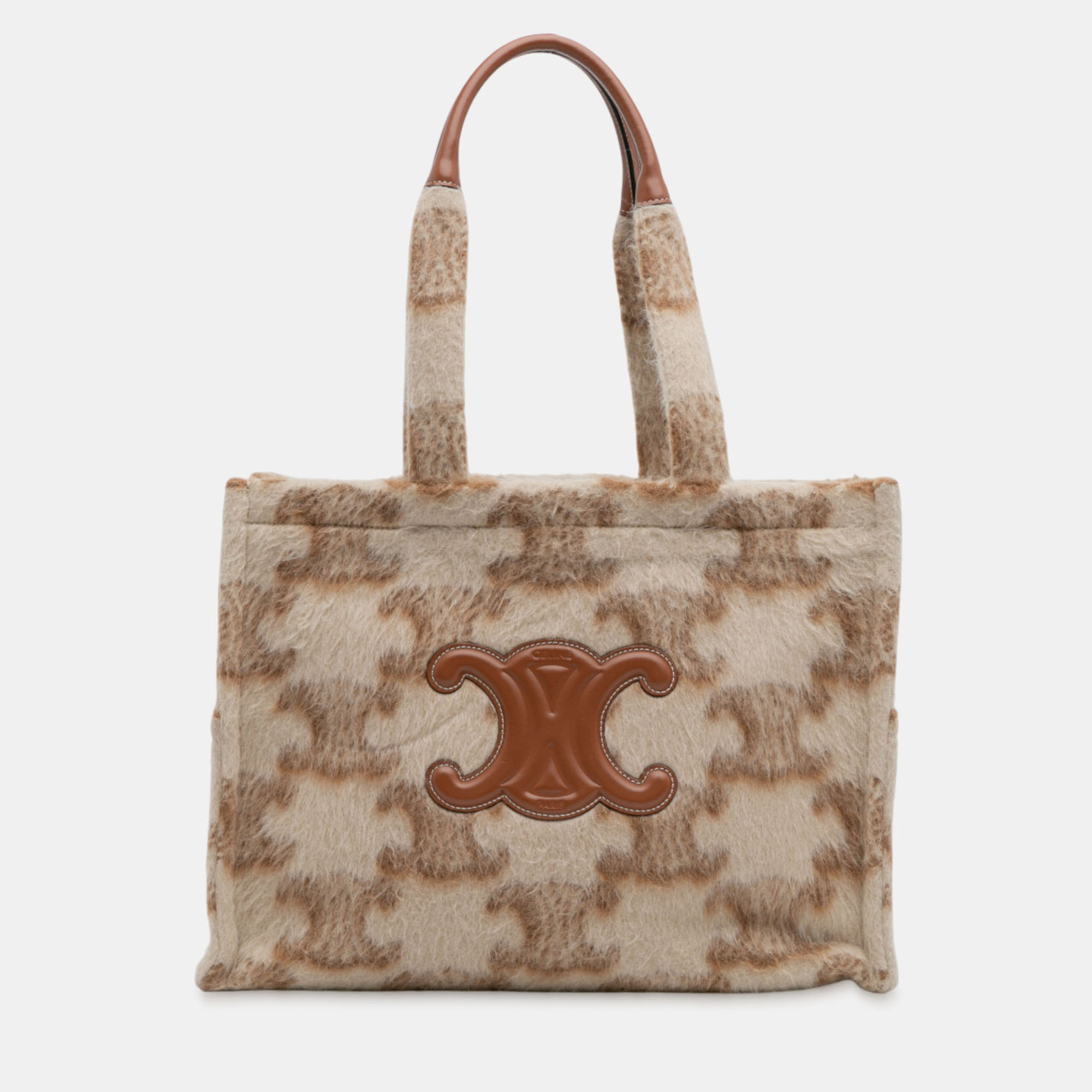 

Celine Beige Brown Large Mohair Triomphe Cabas Thais Tote