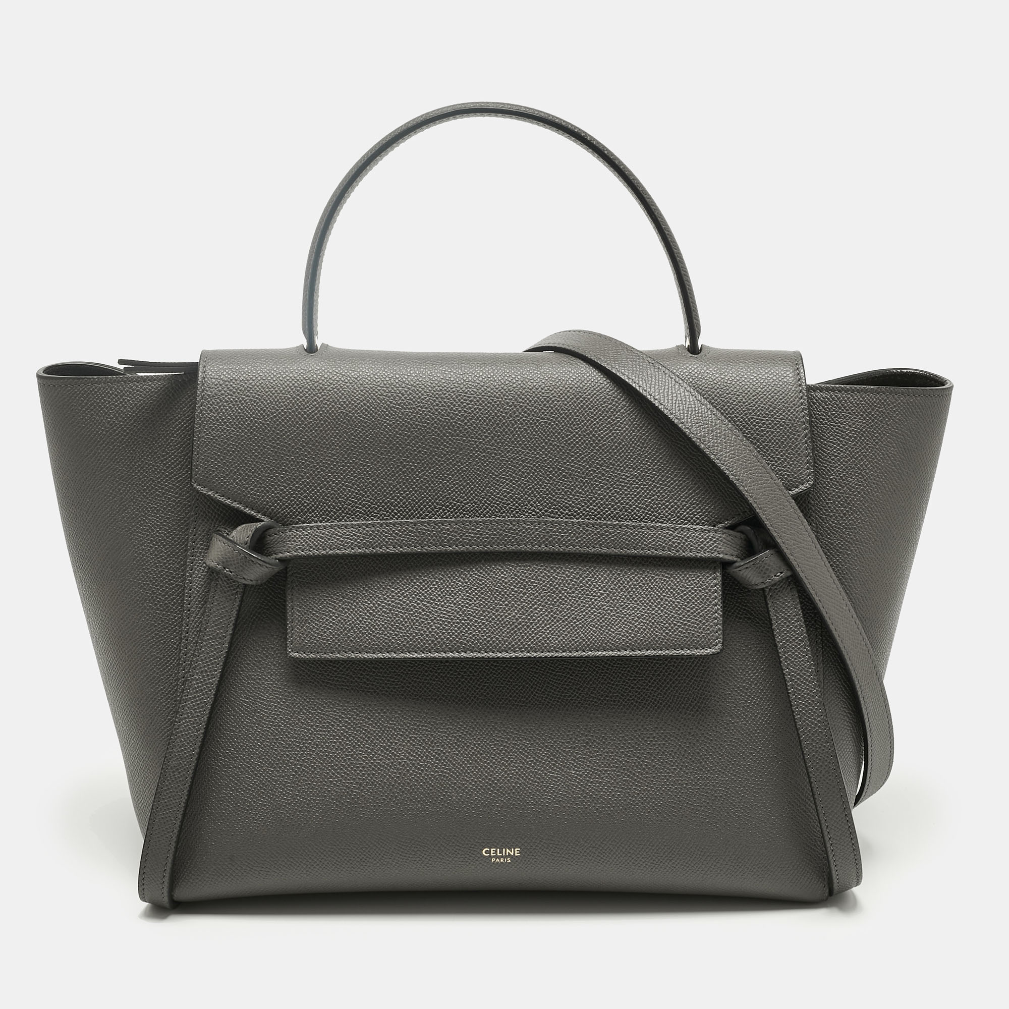 Pre-owned Celine Grey Leather Mini Belt Top Handle Bag In Gray