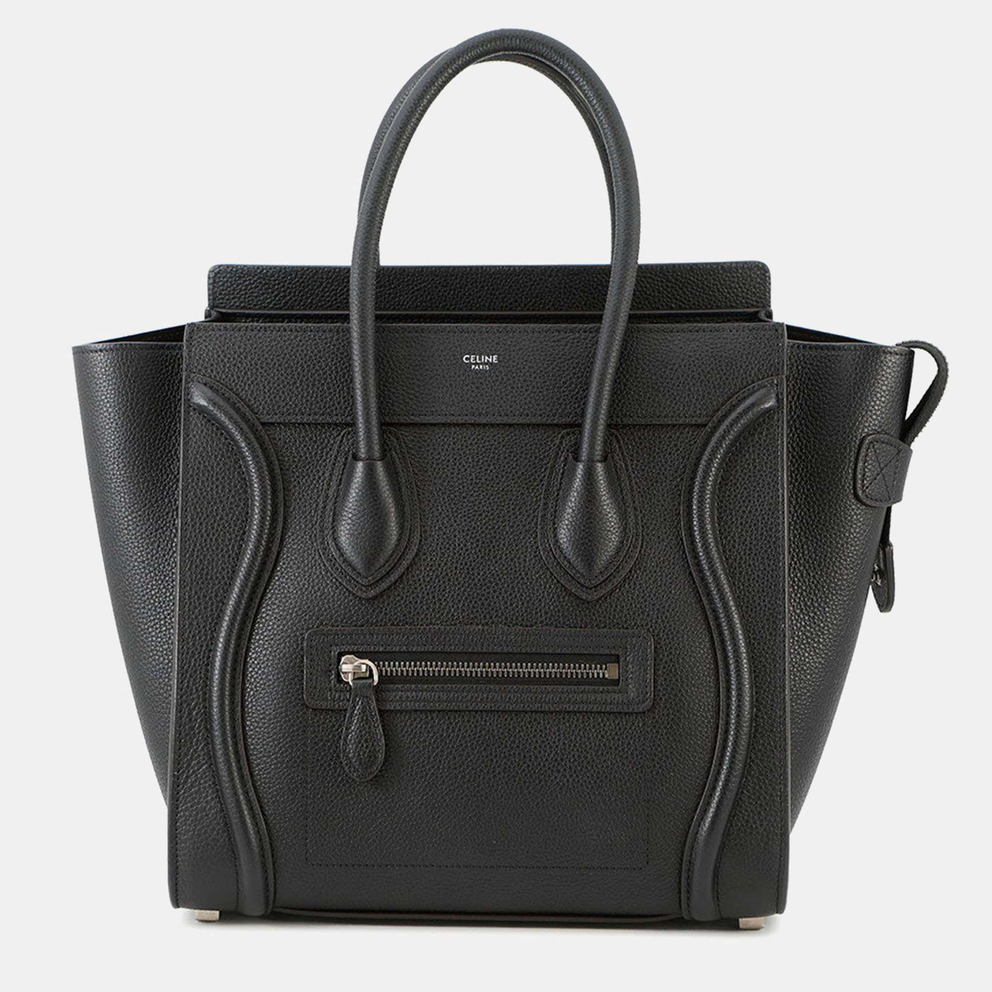 

Celine Luggage Shopper Handbag Black Leather Size Micro