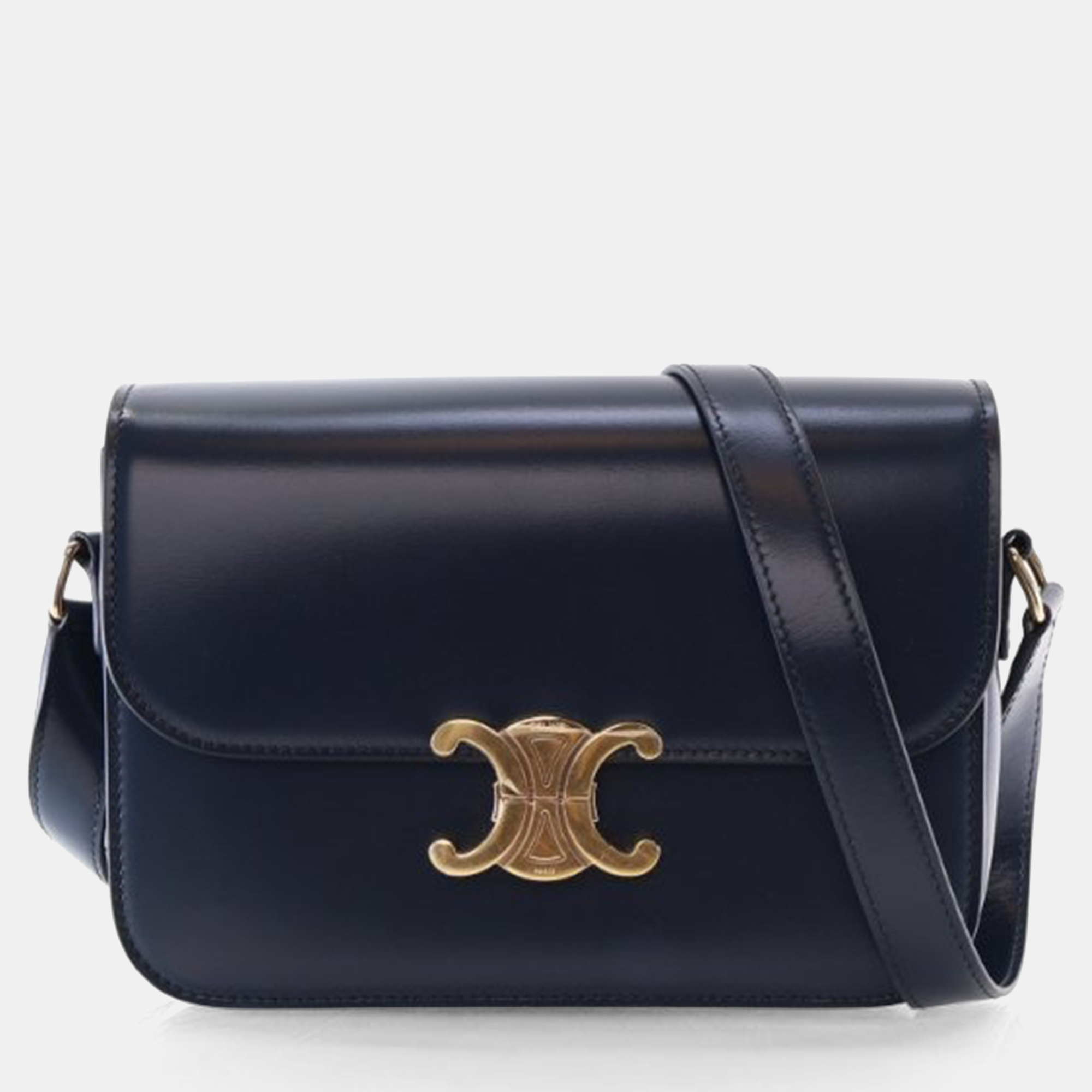 

Celine Teen Shiny Calfskin Triomphe Bag, Blue