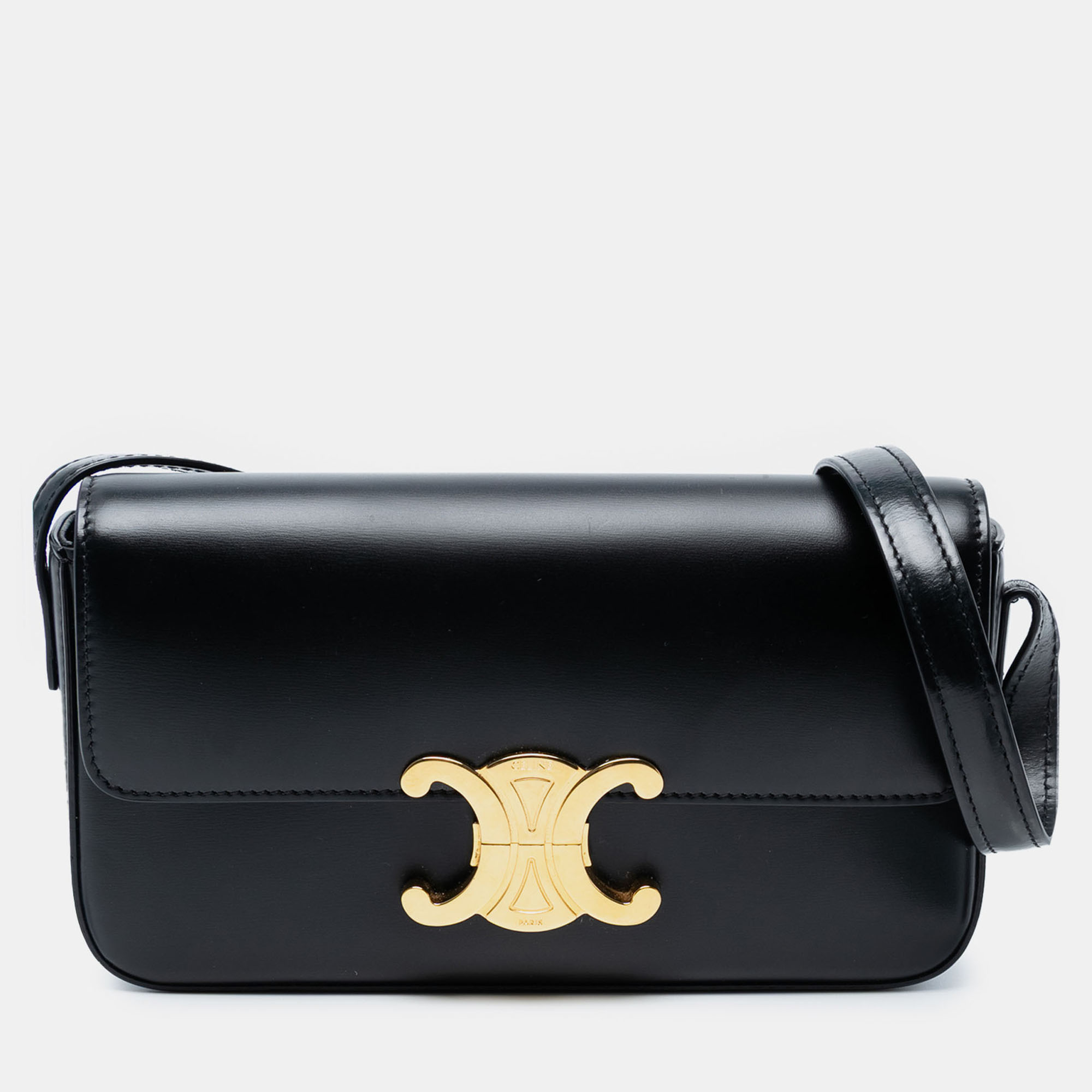 

Celine Black Shiny Calfskin Triomphe Claude Shoulder Bag