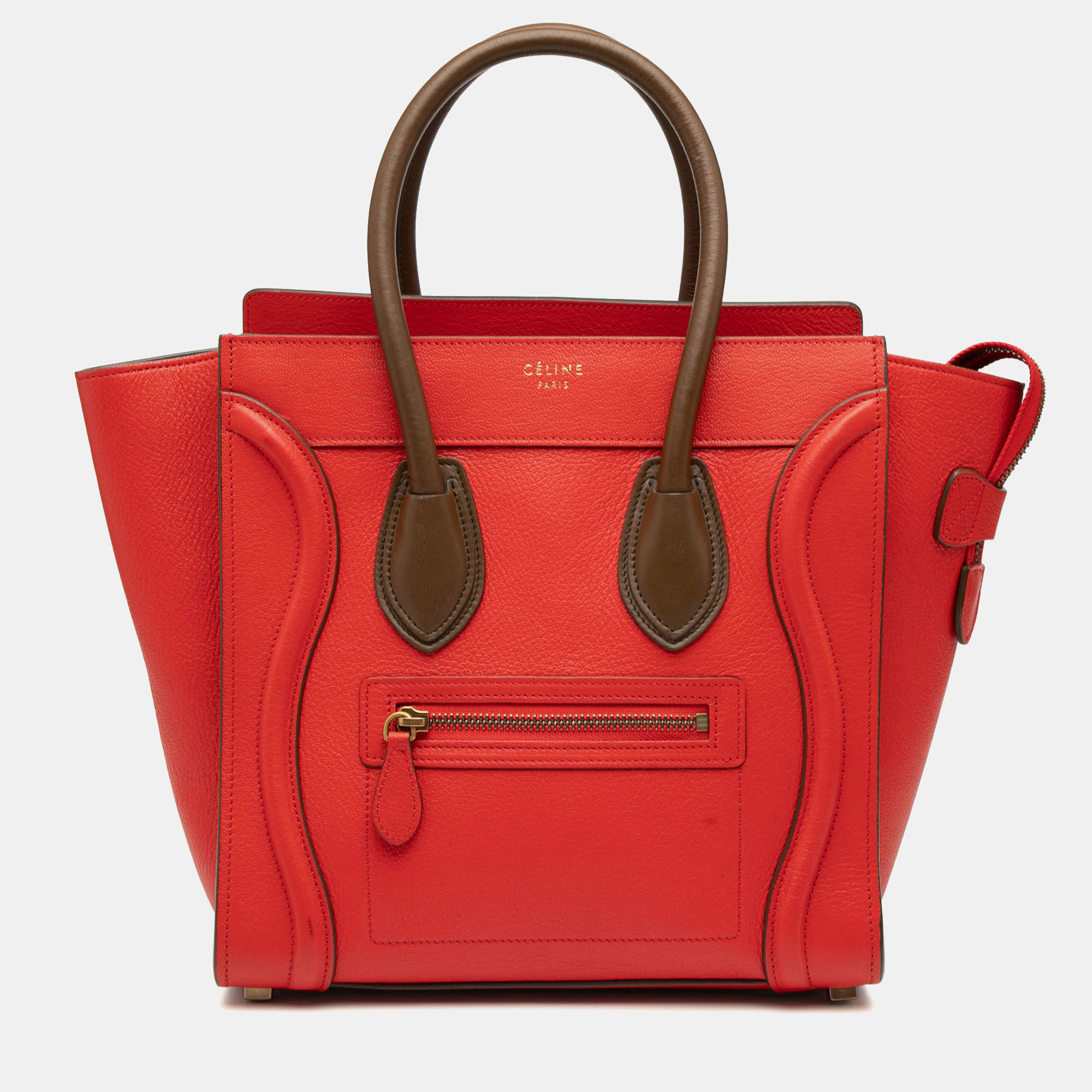 

Celine Brown Red Micro Bicolor Calfskin Luggage Tote