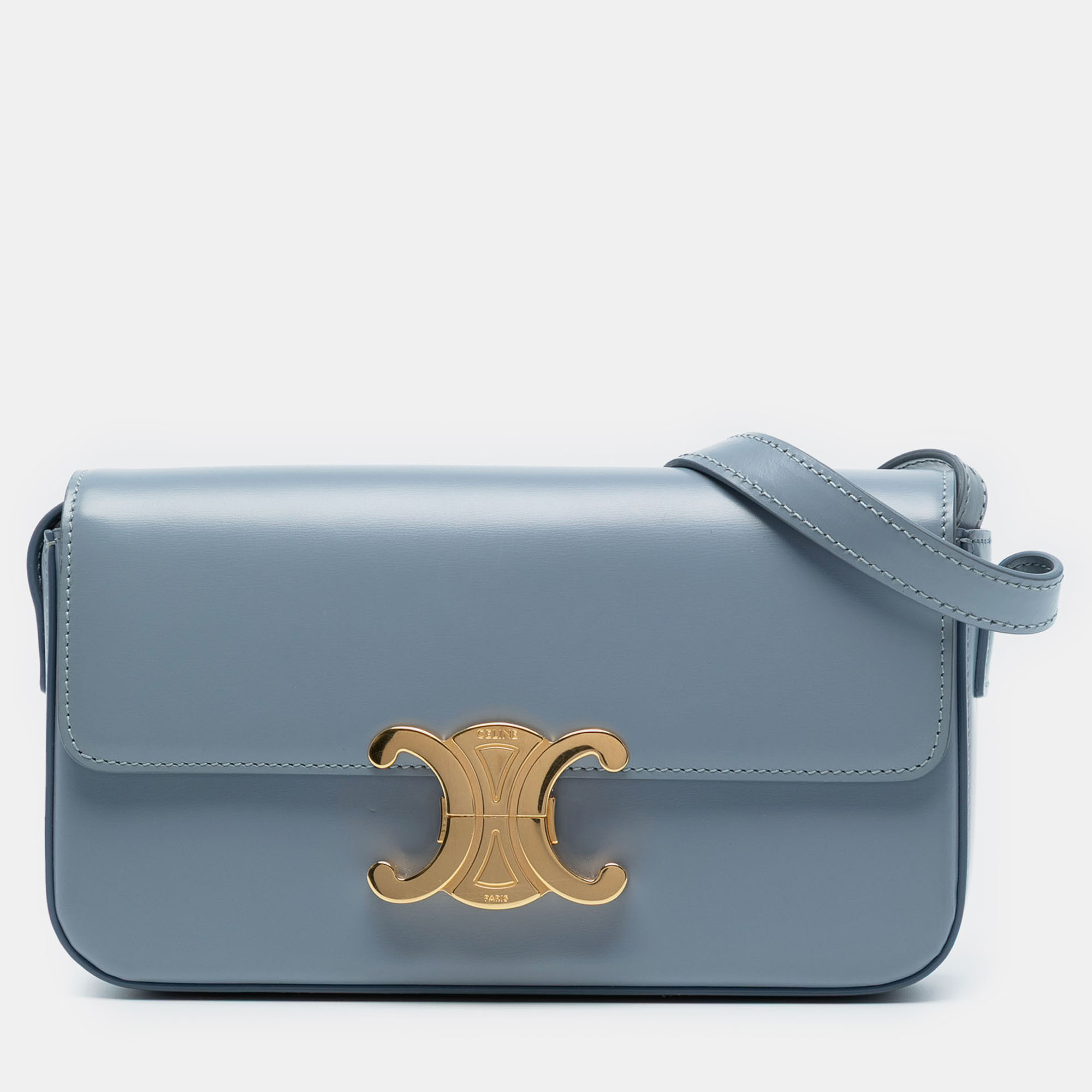 CELINE Pre-owned Blue Shiny Calfskin Triomphe Claude Shoulder Bag