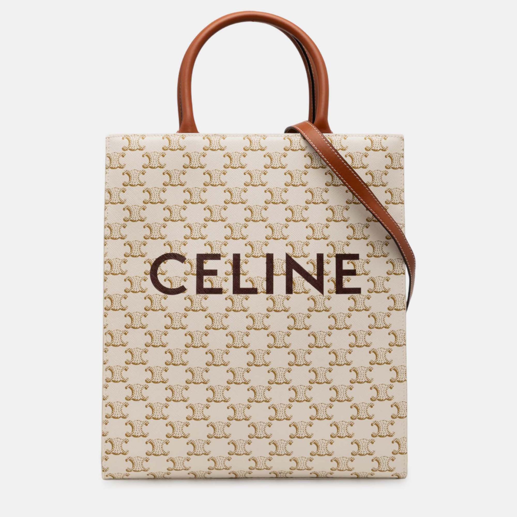 

Celine Cream Small Triomphe Coated Canvas Vertical Cabas Satchel