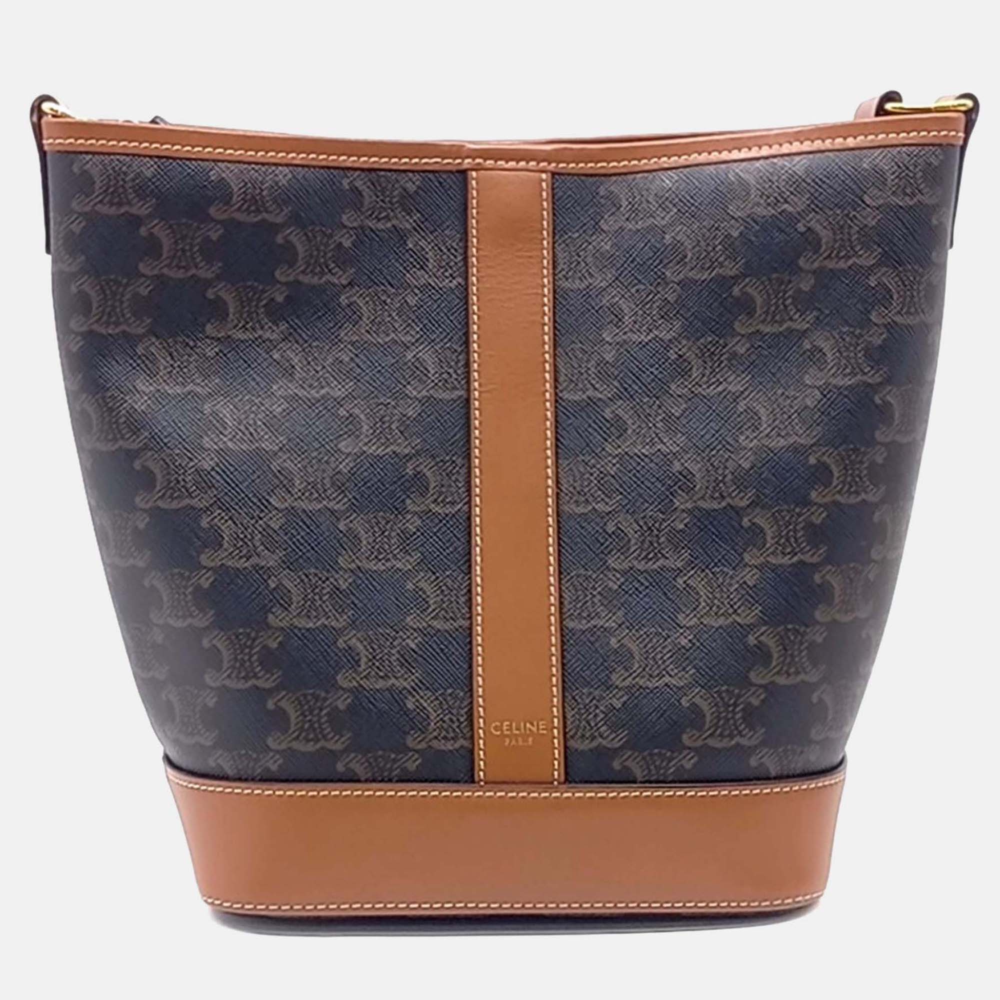 

Celine Black Brown Leather and PVC Triumph Bucket Bag Small