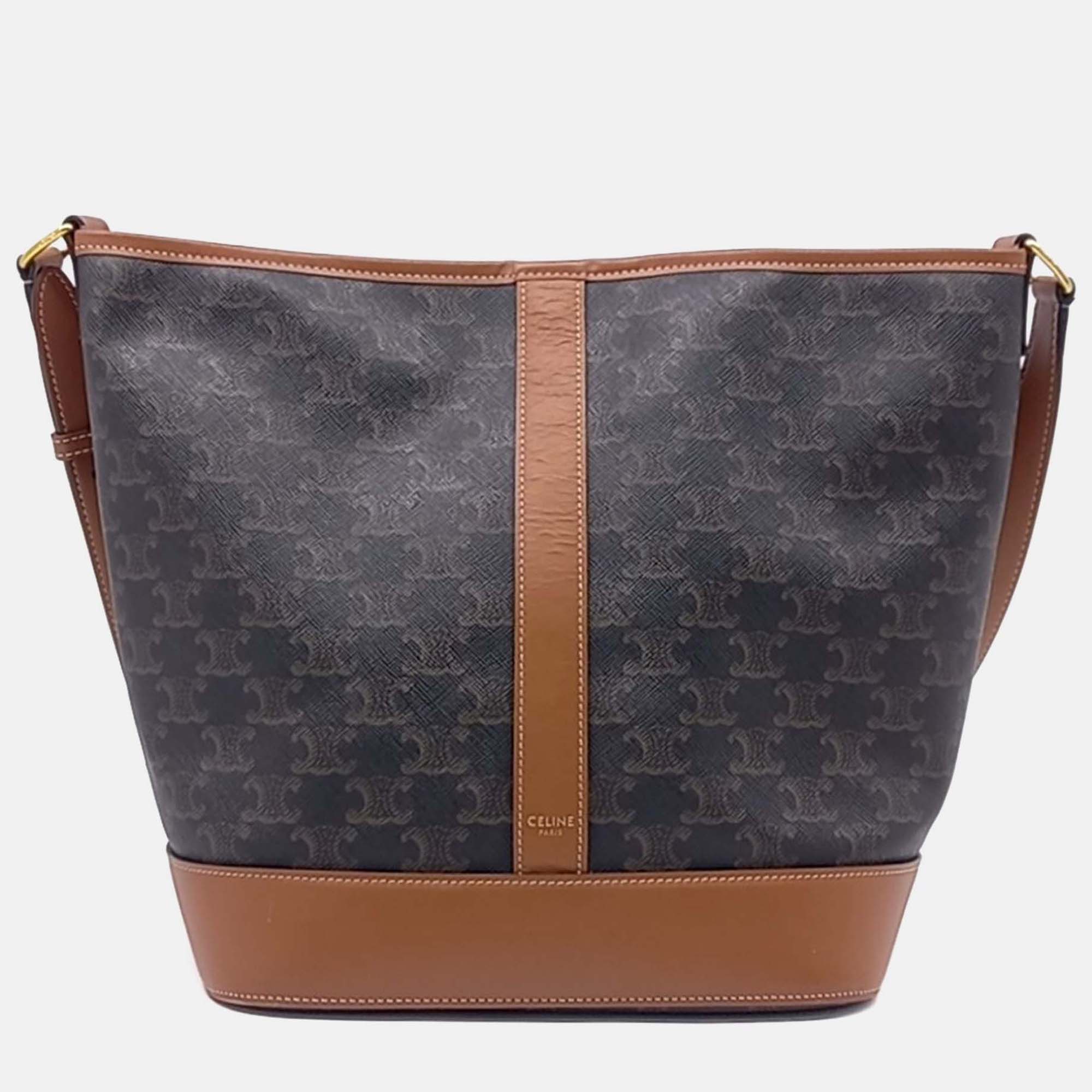

Celine Black Brown Coated Canvas and Leather Triumph Bucket Bag