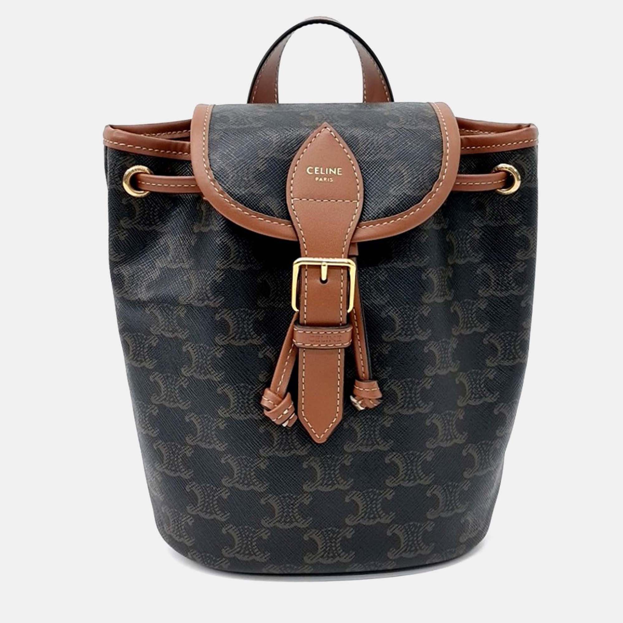 CELINE Pre-owned Brown Leather And Pvc Folco Mini Backpack