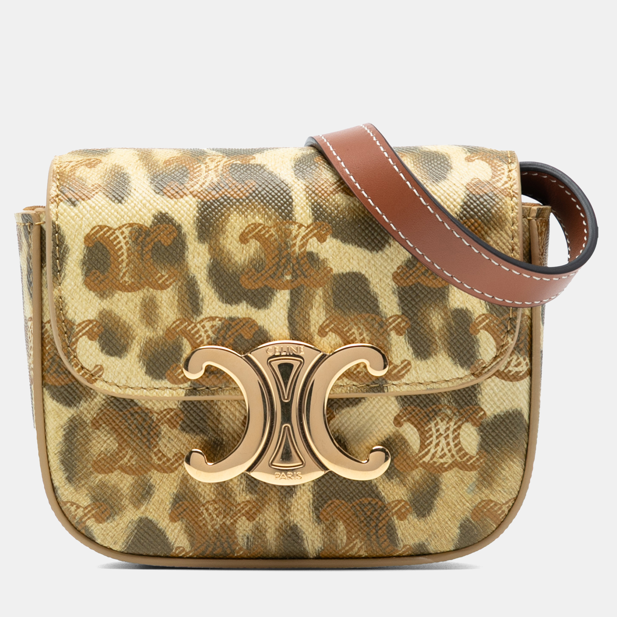 CELINE Pre-owned Brown Mini Calfskin Leopard Print Claude Crossbody