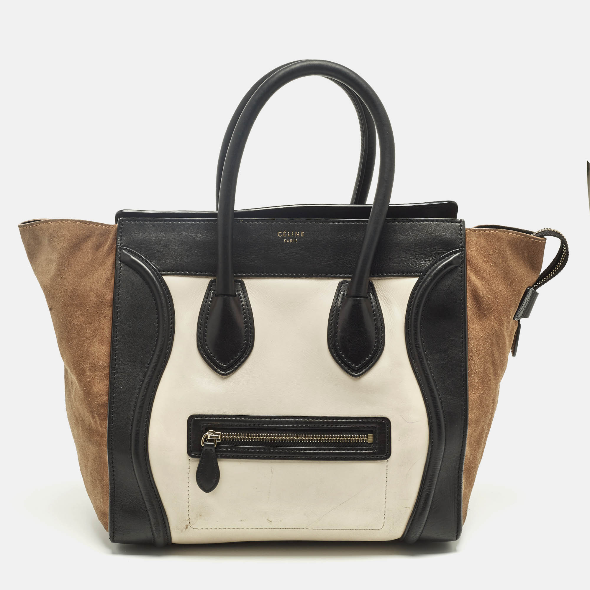 Pre-owned Celine Tricolor Leather And Suede Mini Luggage Tote In Multi