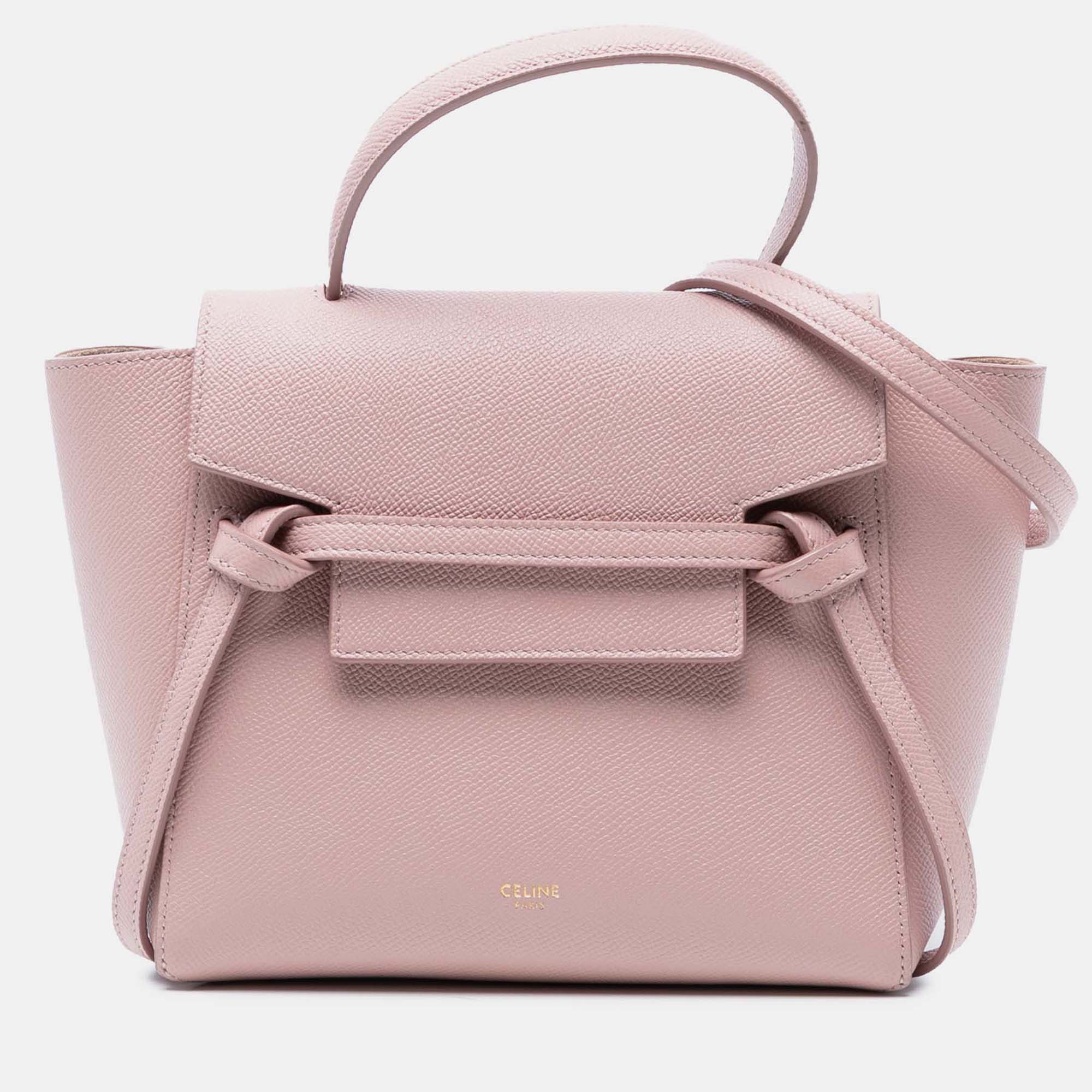 CELINE Pre-owned Nano Grained Calfskin Belt Bag In Pink